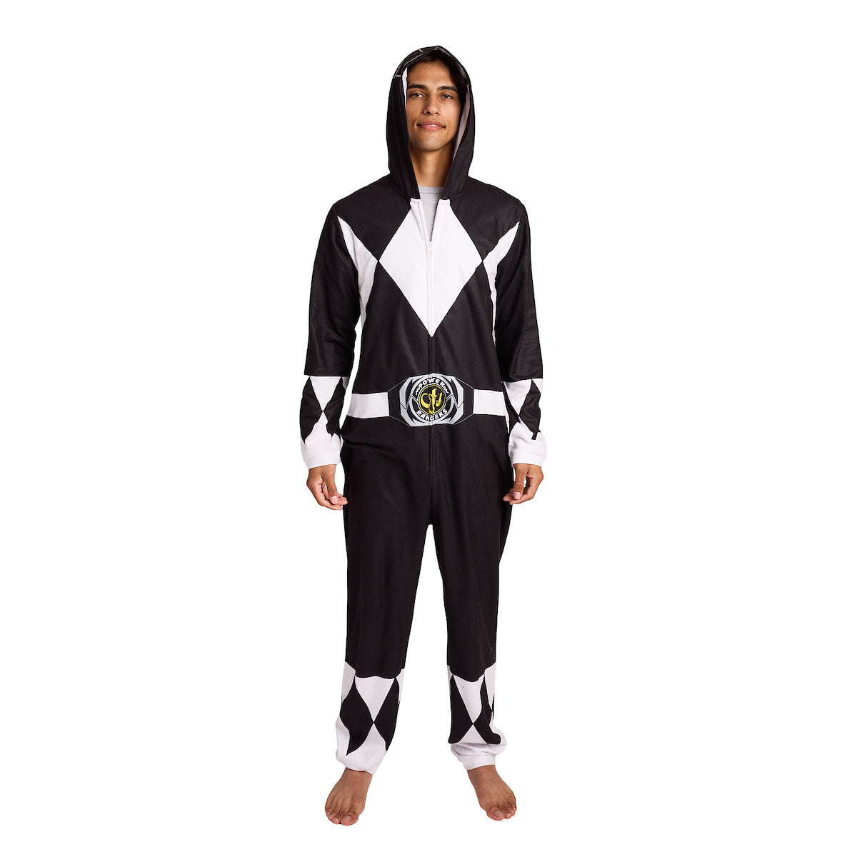 Power Rangers Black Ranger Adult Long Sleeve Hooded Cosplay Onesie Costume Union Suit