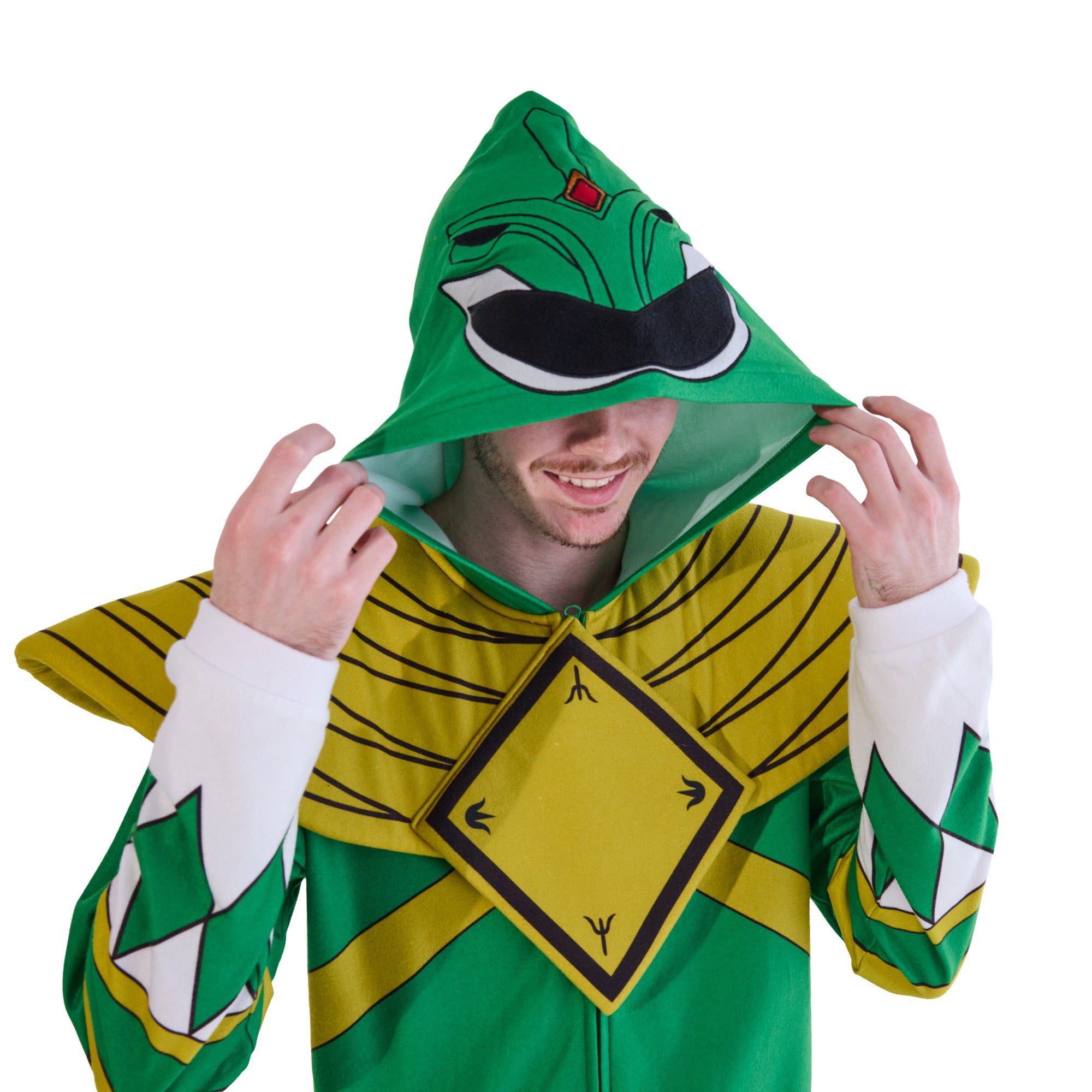 Power Rangers Green Ranger Adult Long Sleeve Hooded Cosplay Onesie Costume Union Suit