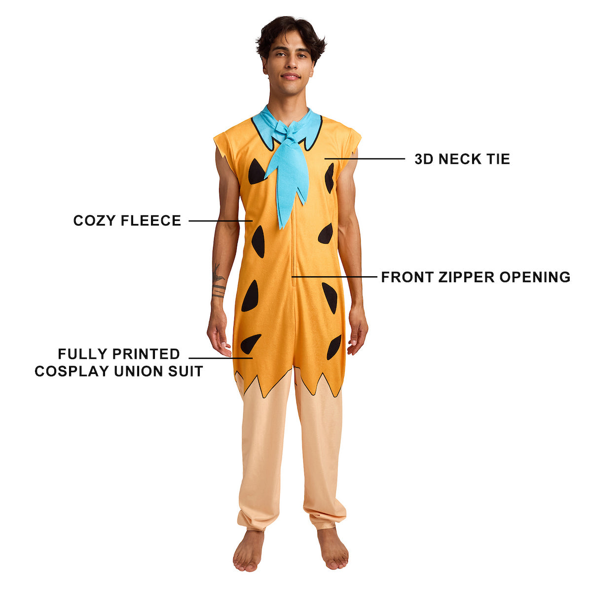 The Flintstones Fred Flintstone Adult Long Sleeve Hooded Cosplay Onesie Costume Union Suit