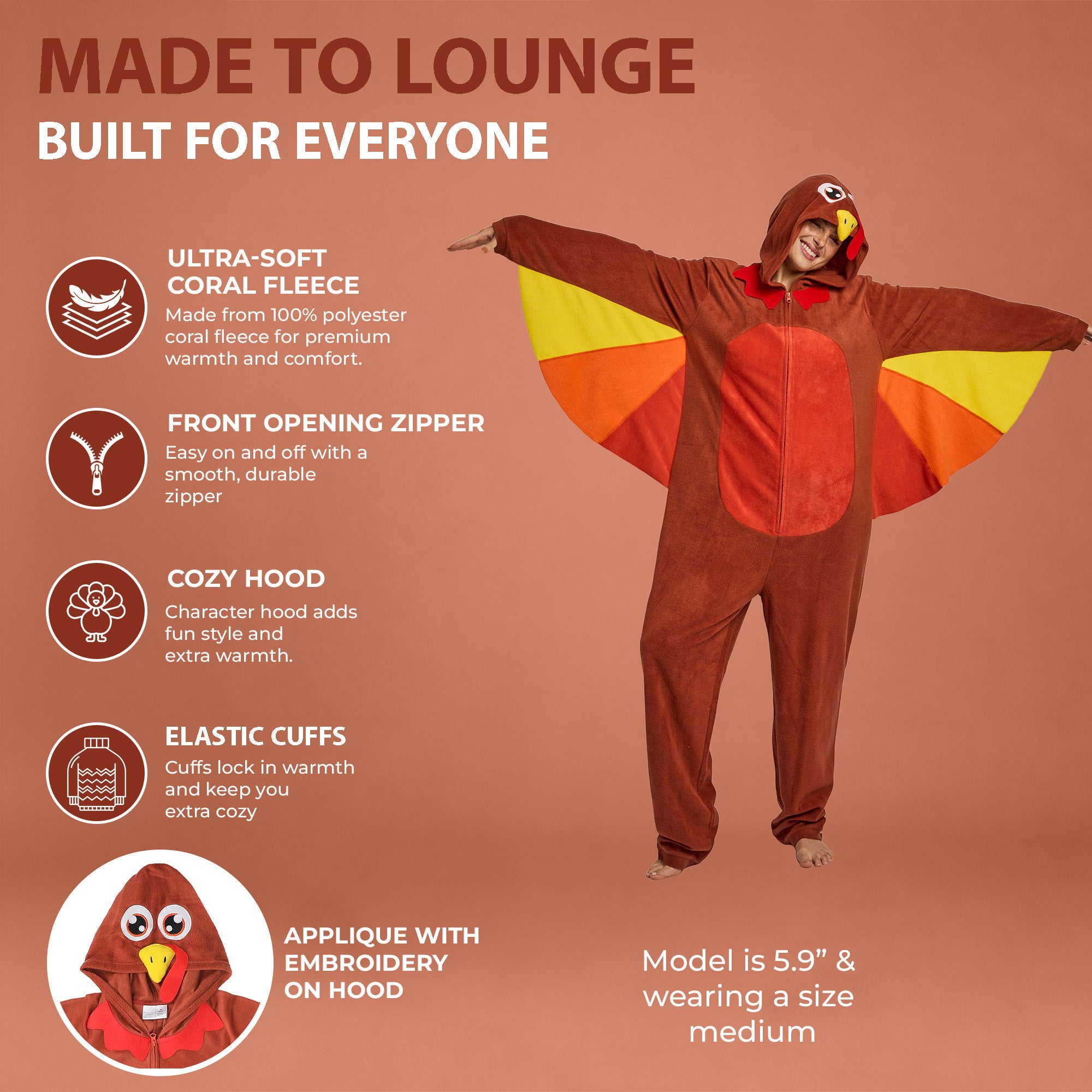 Turkey Adult Long Sleeve Hooded Cosplay Onesie Costume Union Suit