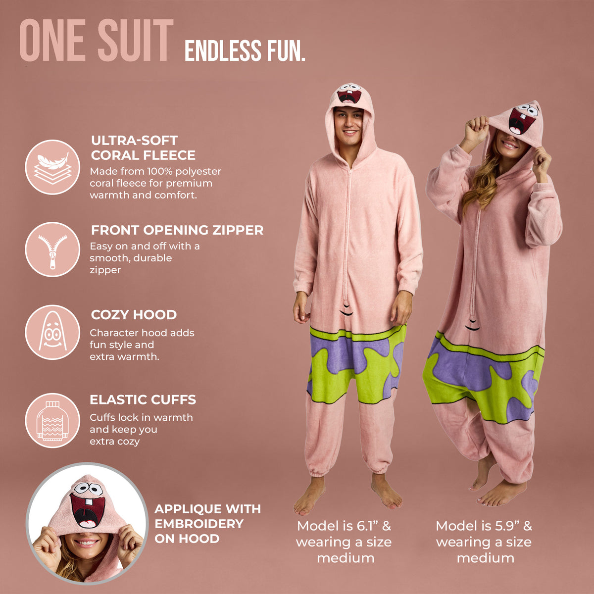 Spongebob Squarepants Patrick Star Adult Long Sleeve Hooded Kigurumi Cosplay Suit
