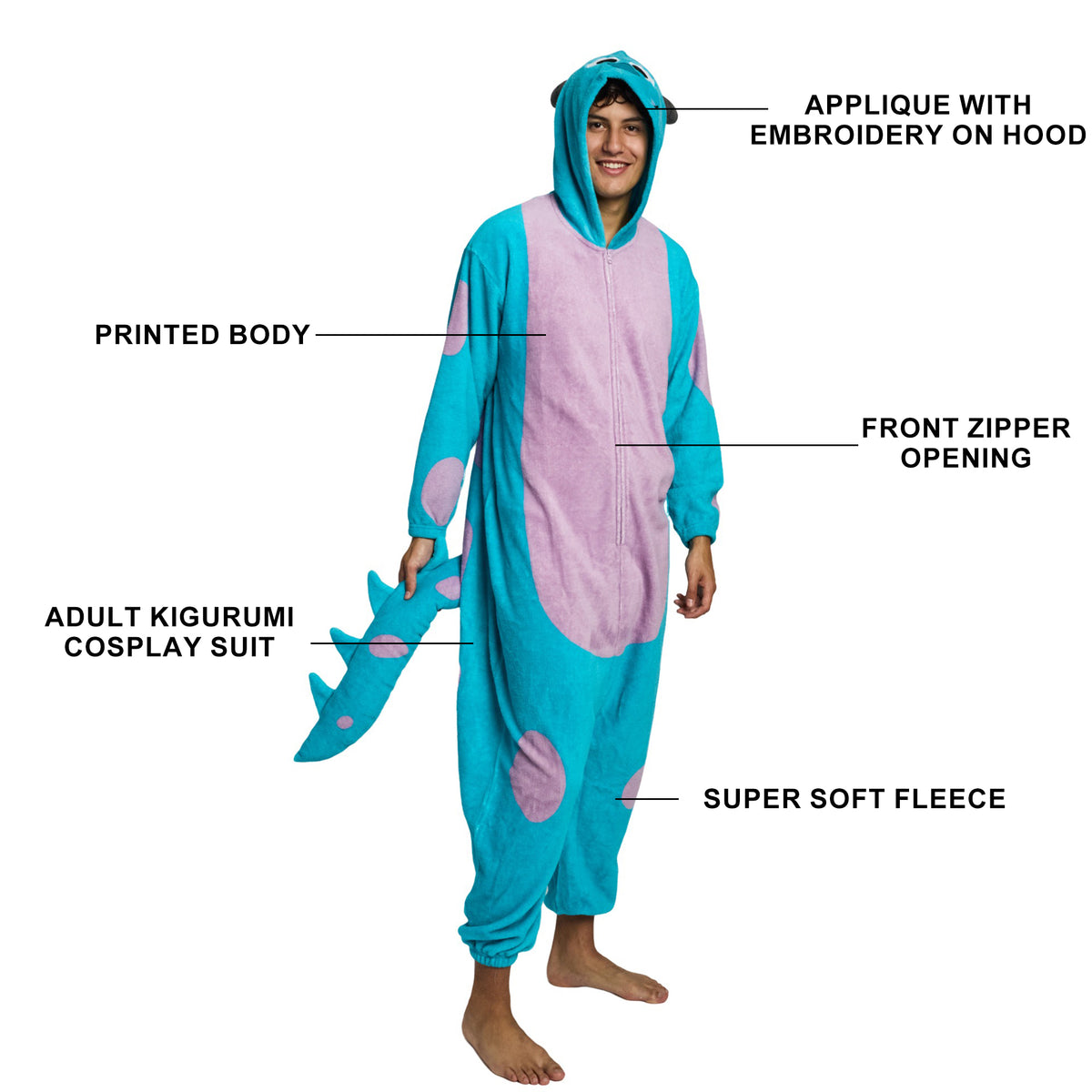 Monsters, Inc. Sully Adult Blue Long Sleeve Hooded Kigurumi Cosplay Suit
