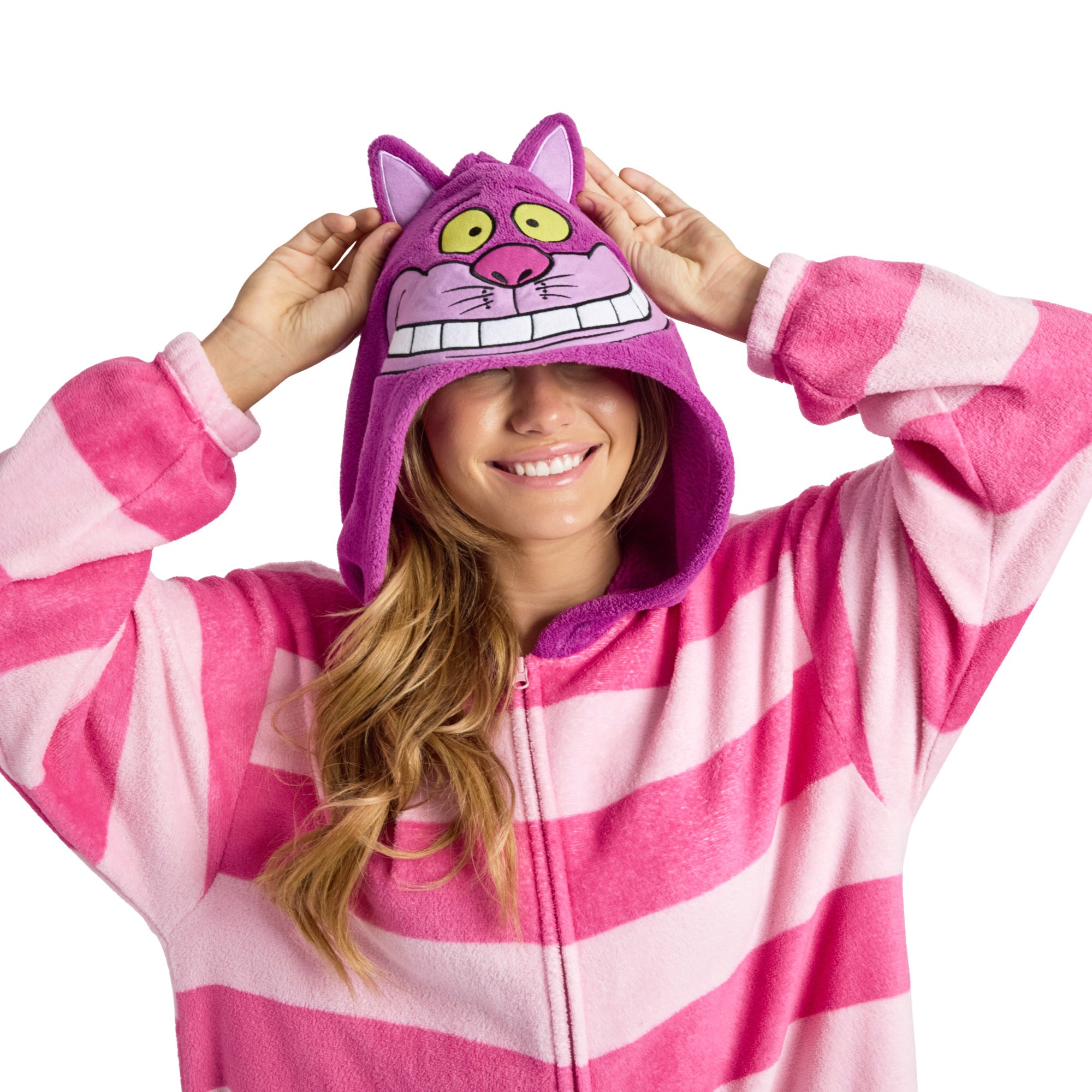 Alice in Wonderland Cheshire Cat Adult Cosplay Union Suit With Cuffs And Hood