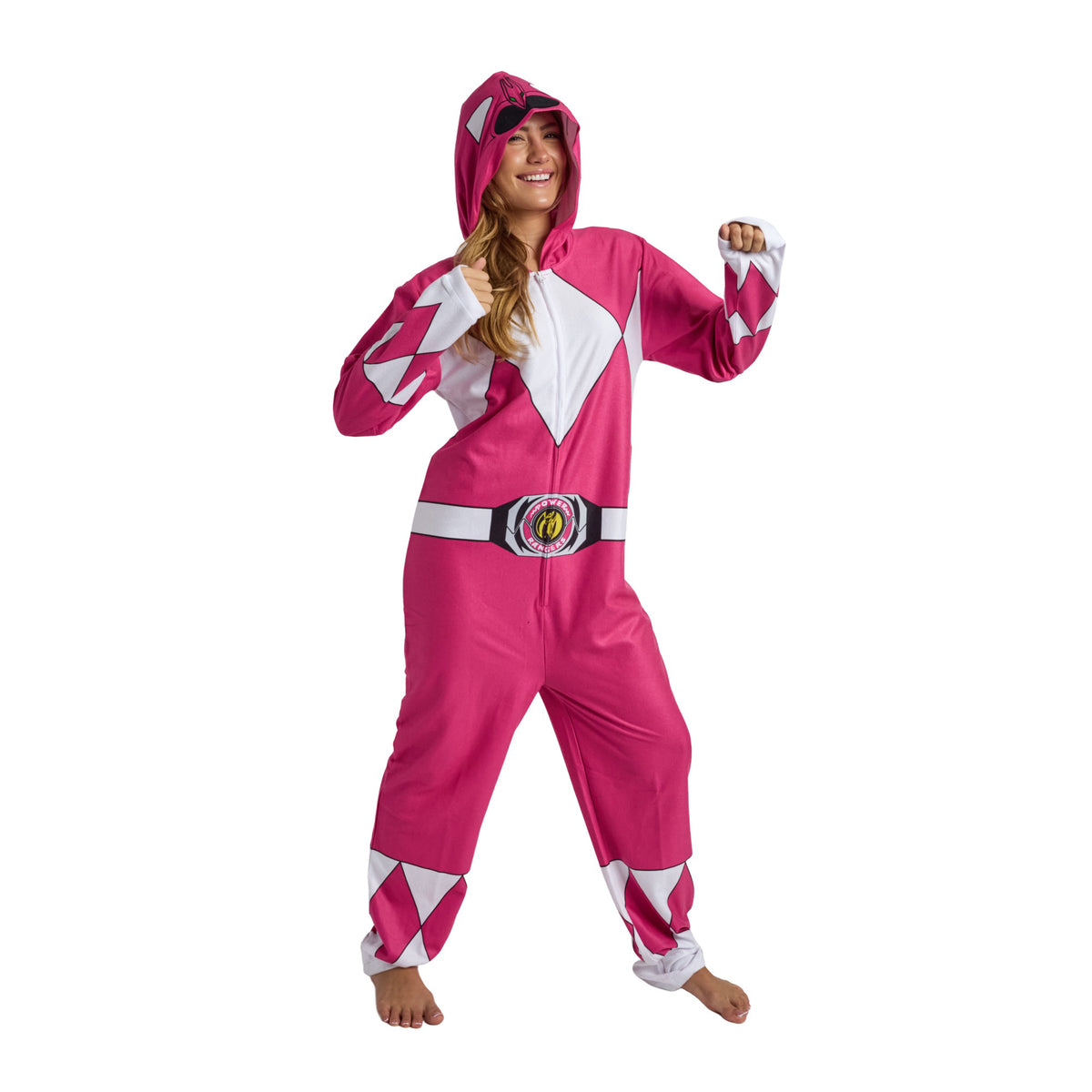 Power Rangers Pink Ranger Adult Long Sleeve Hooded Cosplay Union Suit