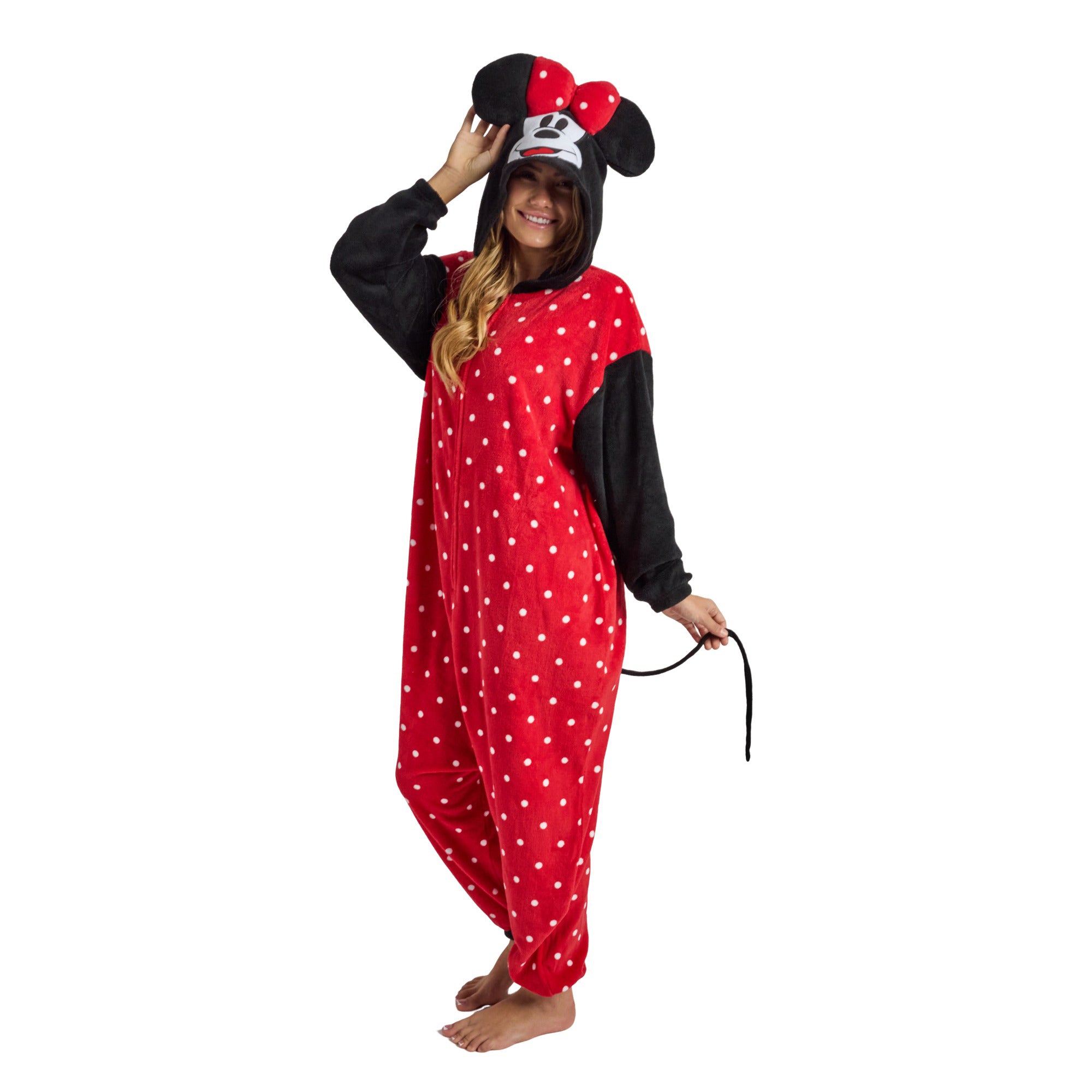 Minnie Mouse Adult Cosplay Union Suit With Cuffs And Hood