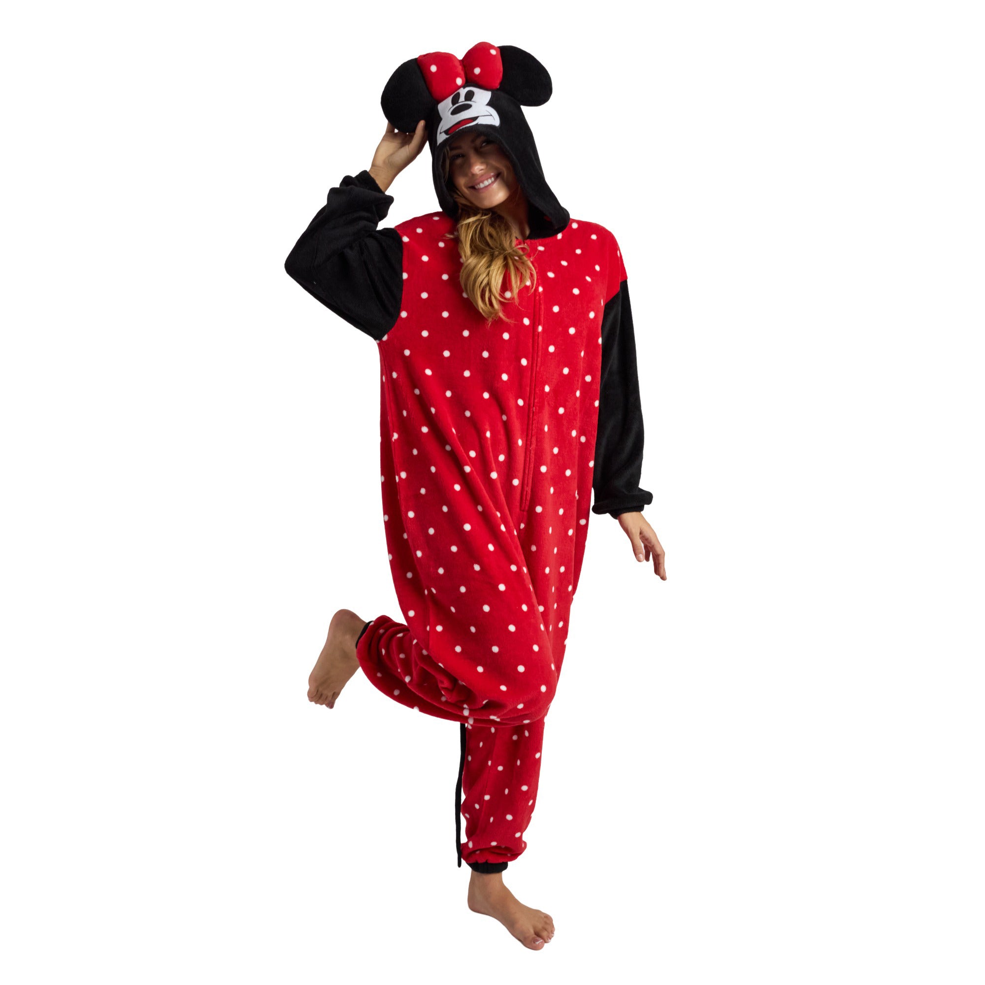 Minnie Mouse Adult Cosplay Union Suit With Cuffs And Hood