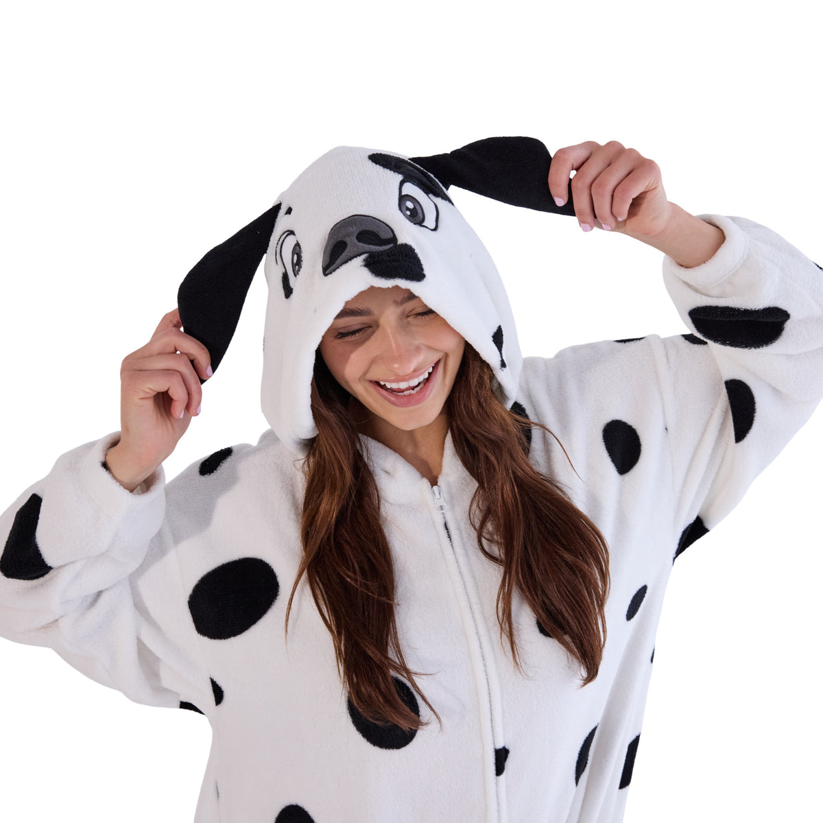 Dalmatian Adult White Long Sleeve Hooded Kigurumi Cosplay Suit