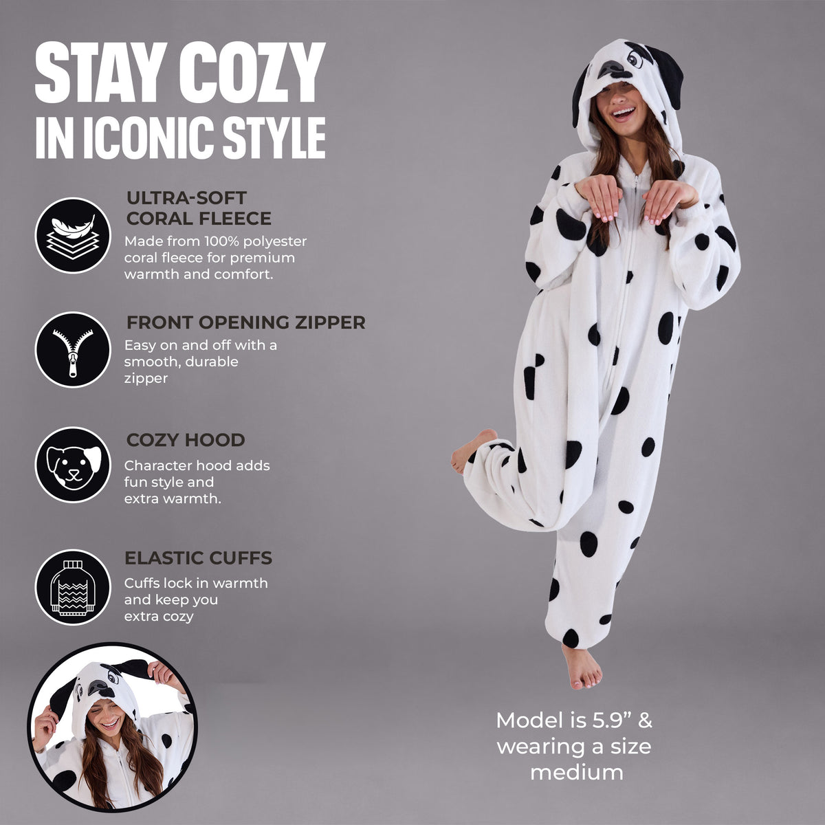Dalmatian Adult White Long Sleeve Hooded Kigurumi Cosplay Suit