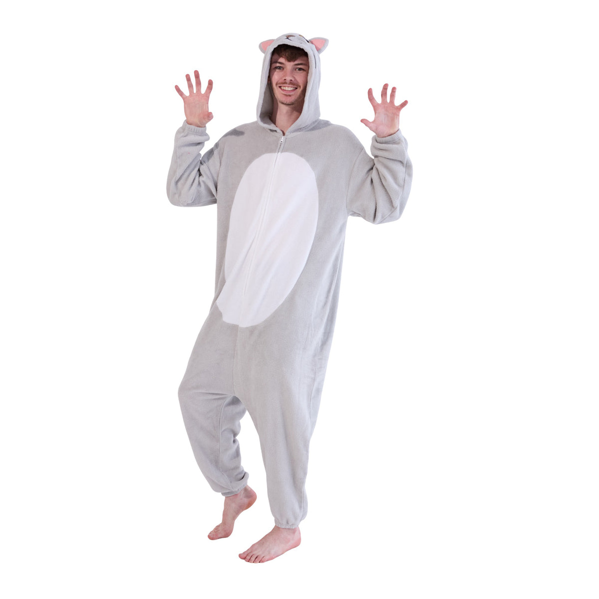 Cat Adult Gray Long Sleeve Hooded Kigurumi Cosplay Suit