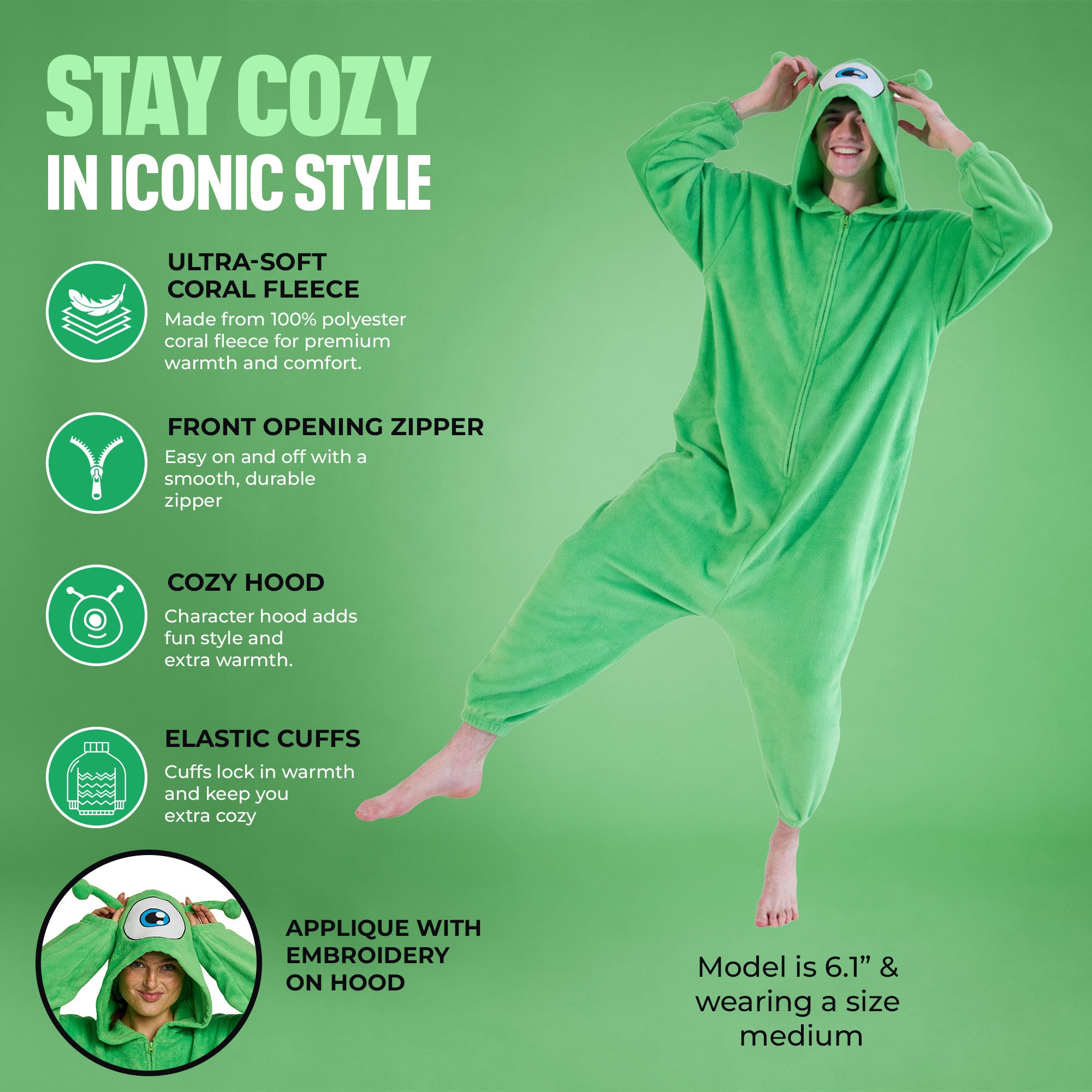 Alien Adult Green Long Sleeve Hooded Kigurumi Cosplay Suit