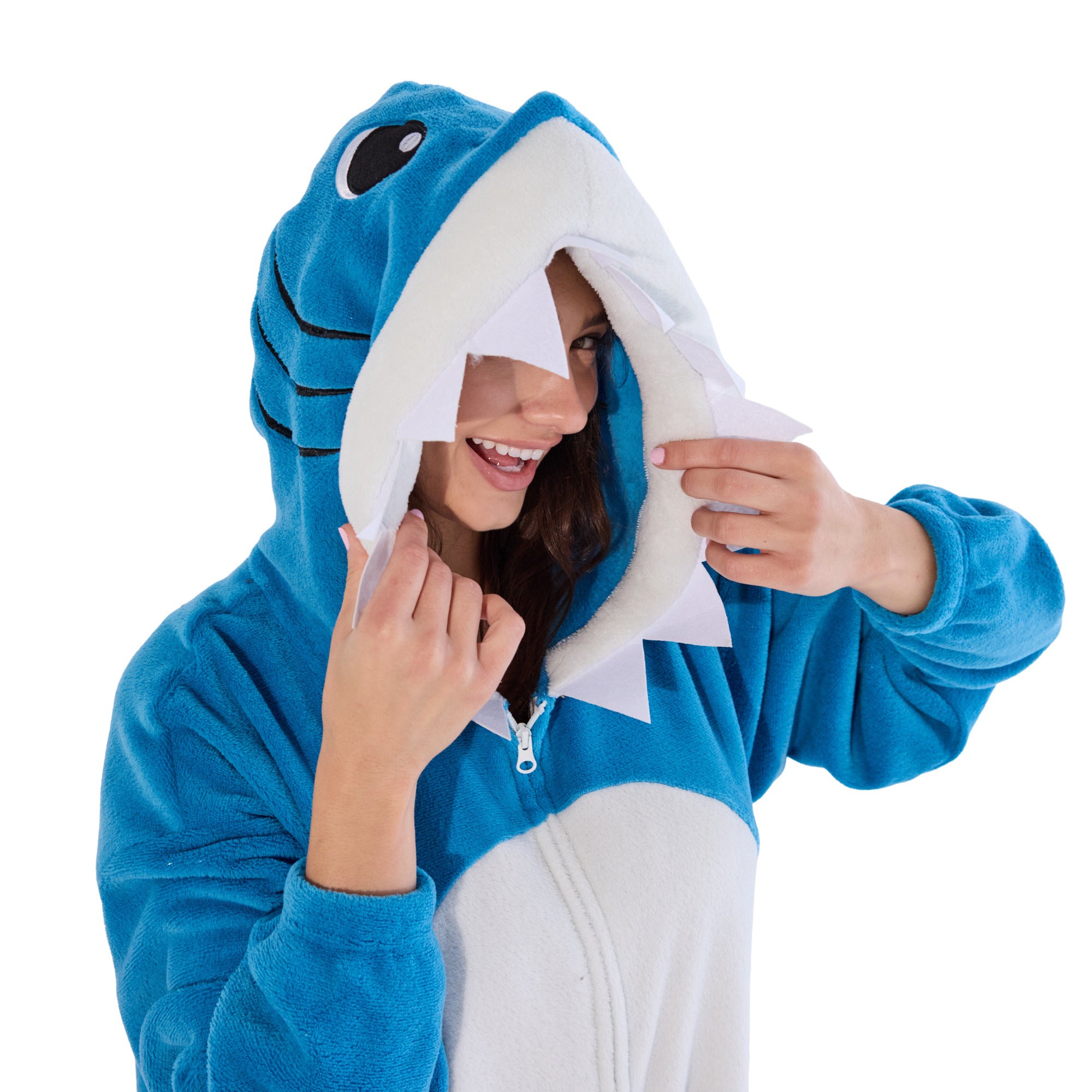 Shark Adult Blue Long Sleeve Hooded Kigurumi Cosplay Suit