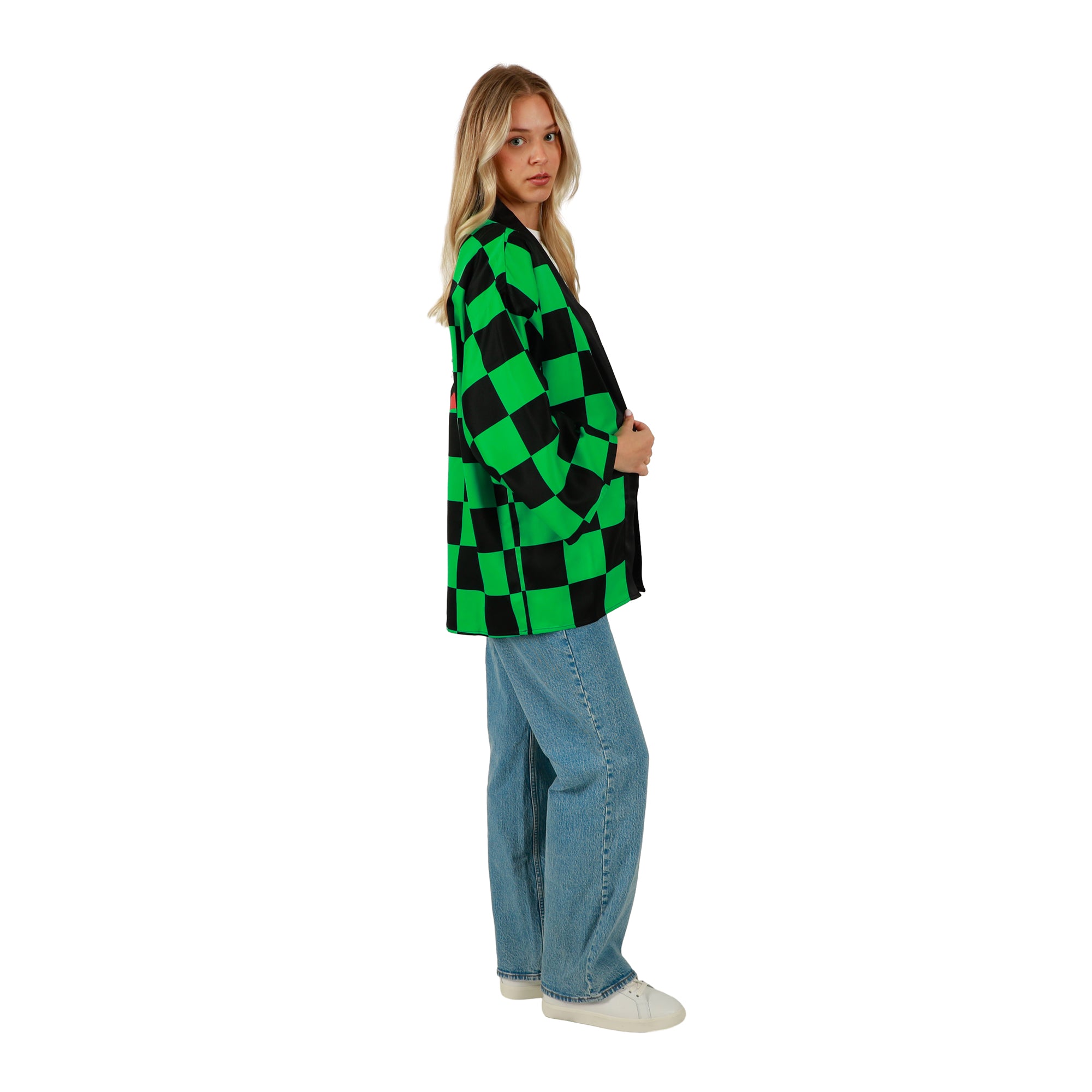 Demon Slayer Tanjiro Cosplay Checkered Robe Womens Back Logo Hit
