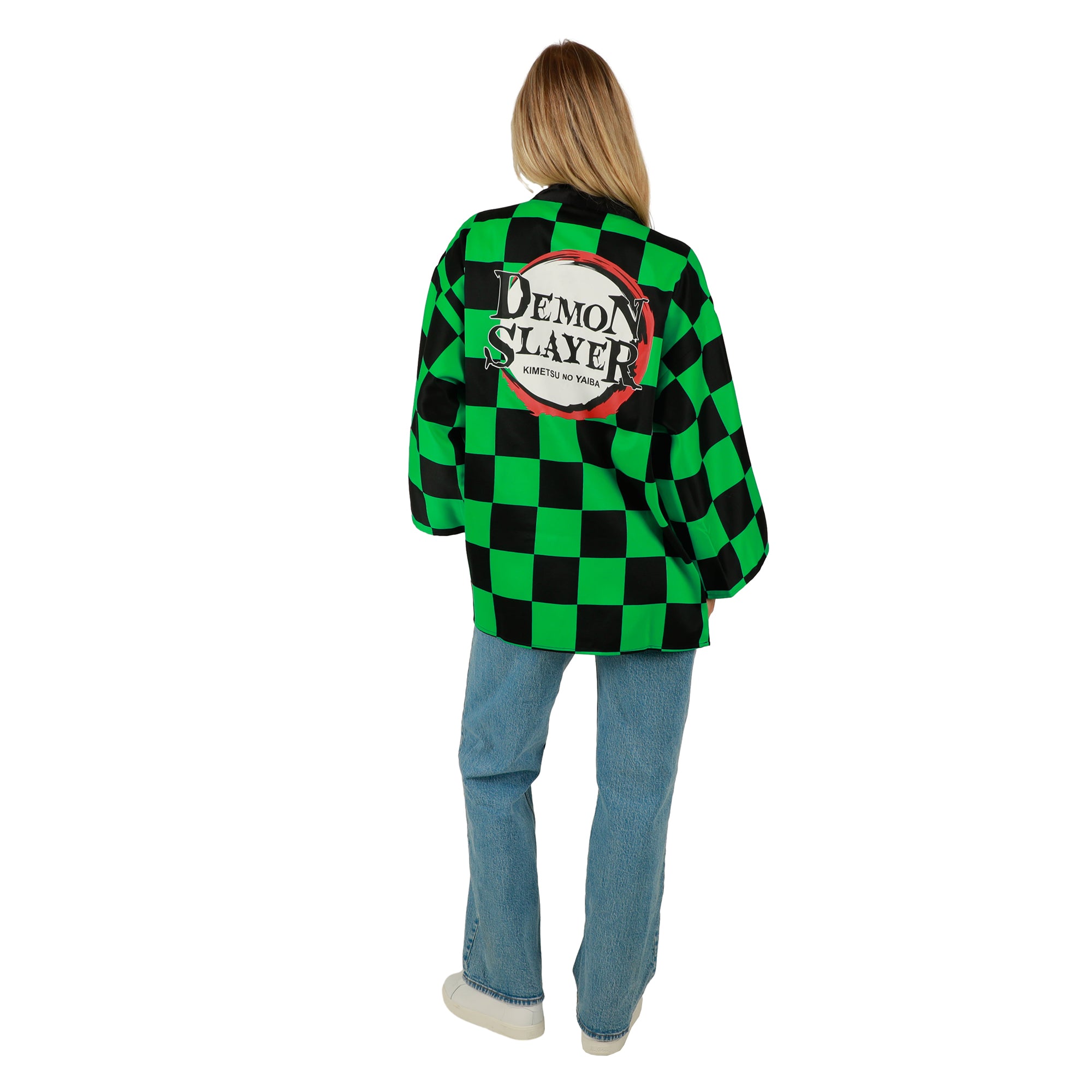 Demon Slayer Tanjiro Cosplay Checkered Robe Womens Back Logo Hit