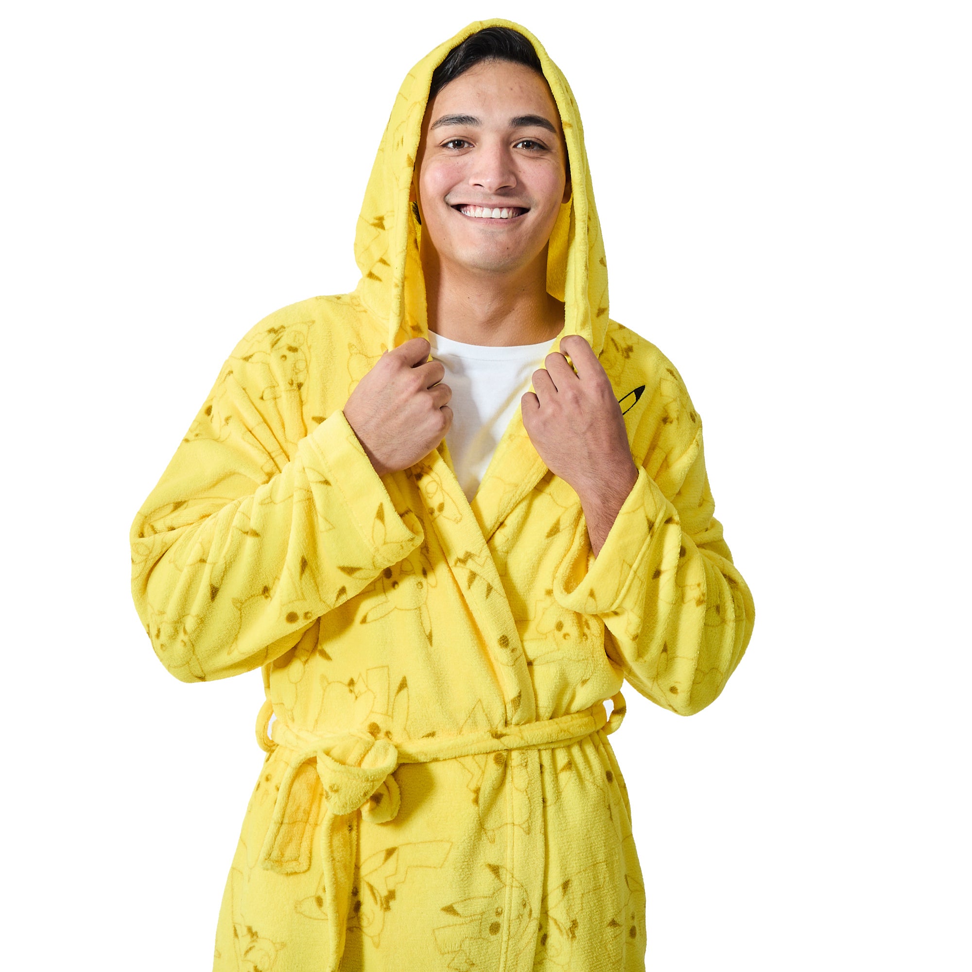 Pokemon Pikachu Character Patch Long Sleeve Yellow Men's Hooded Robe