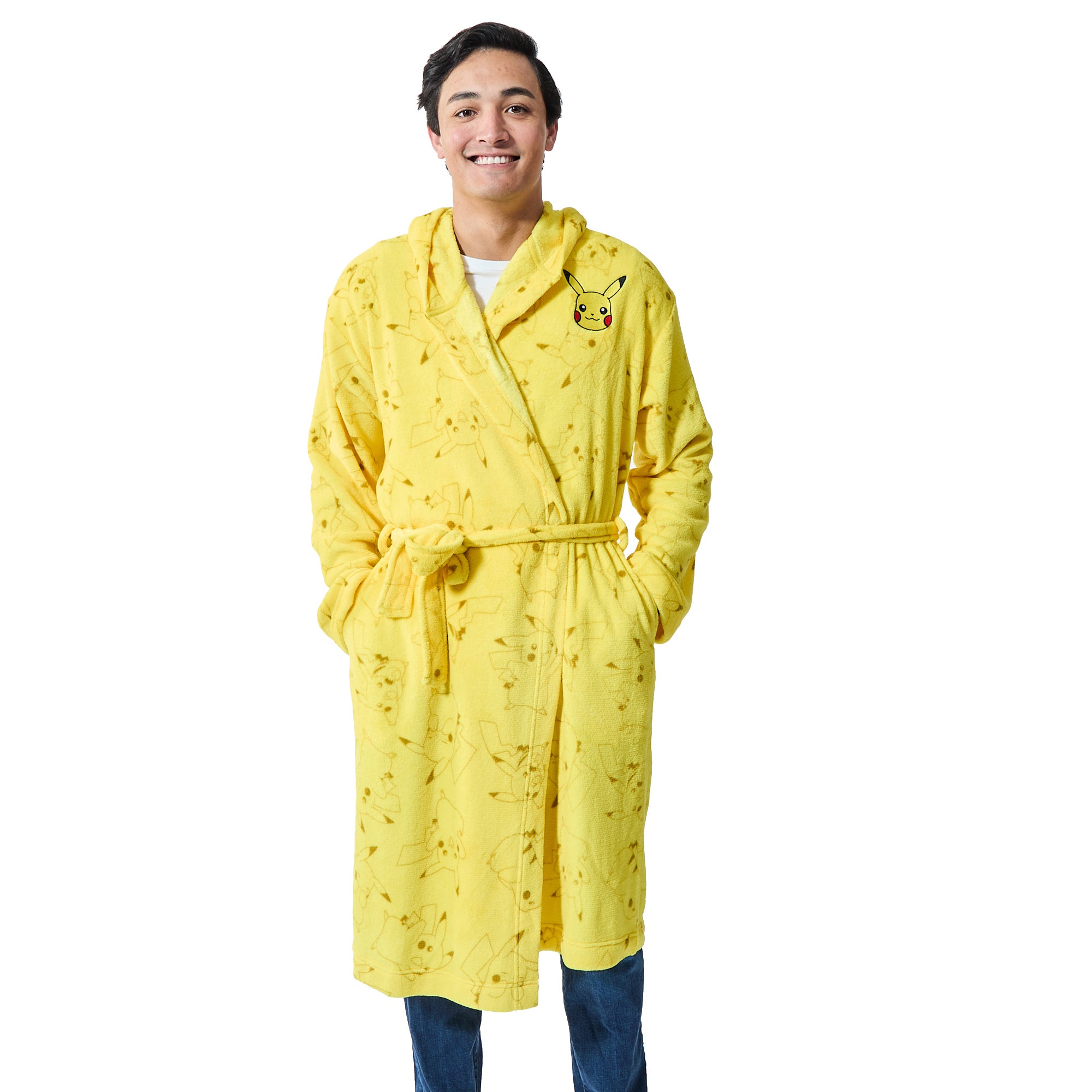 Pokemon Pikachu Character Patch Long Sleeve Yellow Men's Hooded Robe