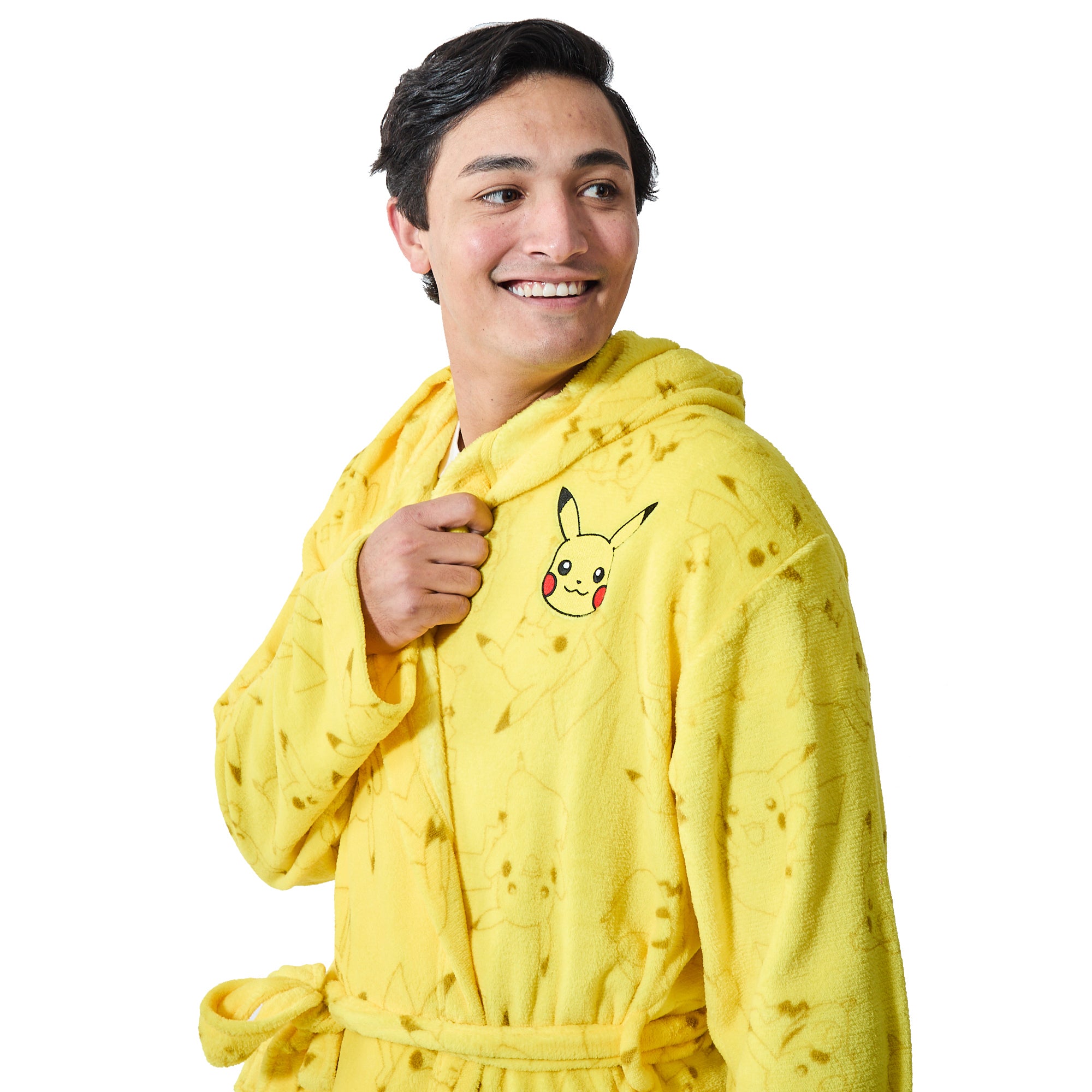 Pokemon Pikachu Character Patch Long Sleeve Yellow Men's Hooded Robe