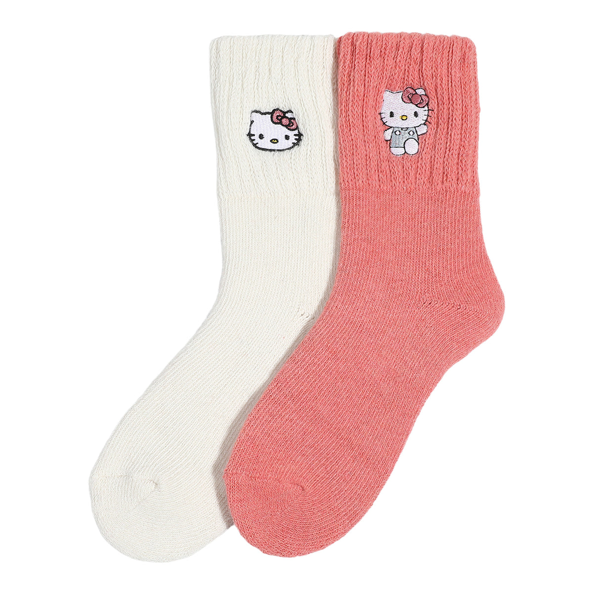 Hello Kitty Embroidered Quarter Crew Socks for Women Pink White