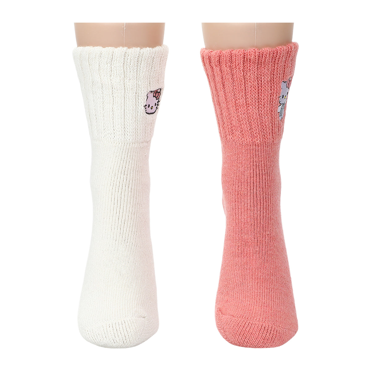 Hello Kitty Embroidered Quarter Crew Socks for Women Pink White