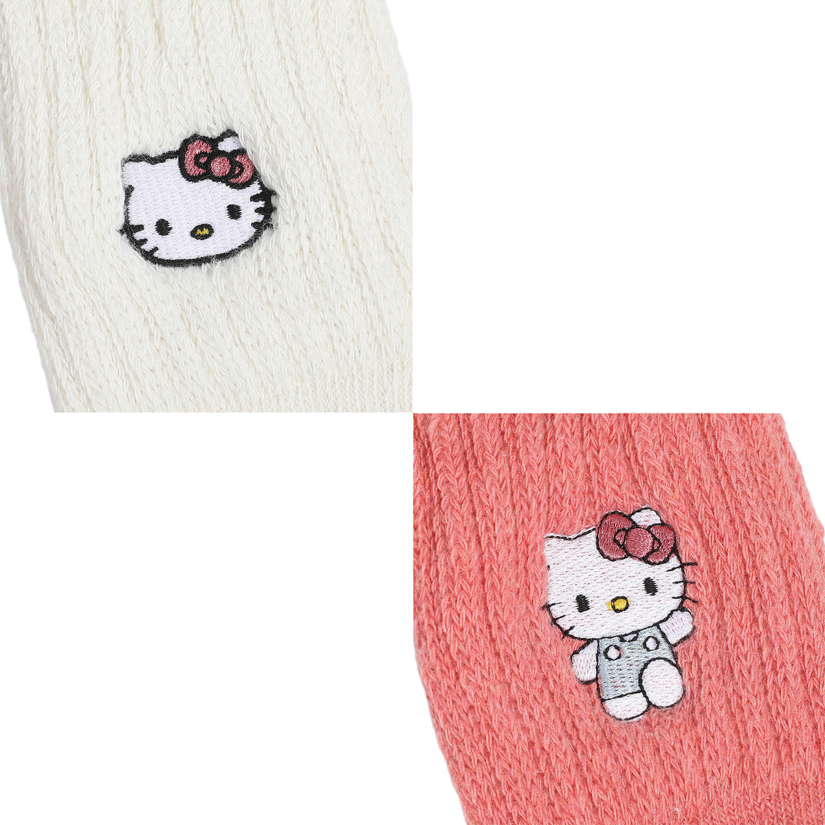 Hello Kitty Embroidered Quarter Crew Socks for Women Pink White