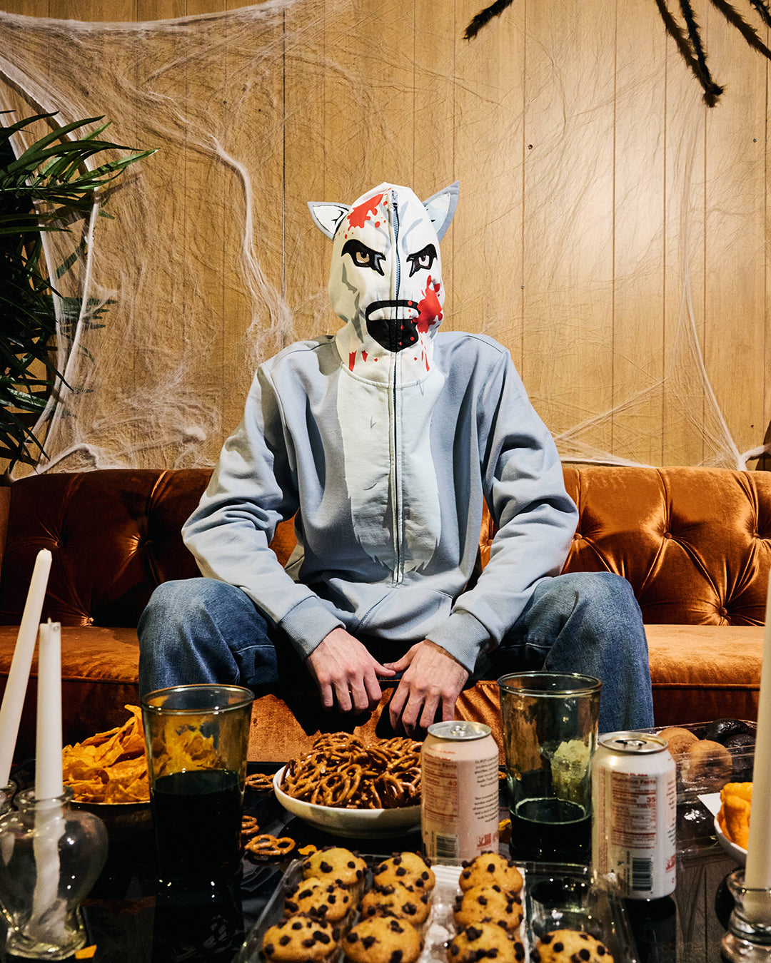 Blood-Splattered Wolf Men's Long Sleeve Cosplay Zip Hoodie