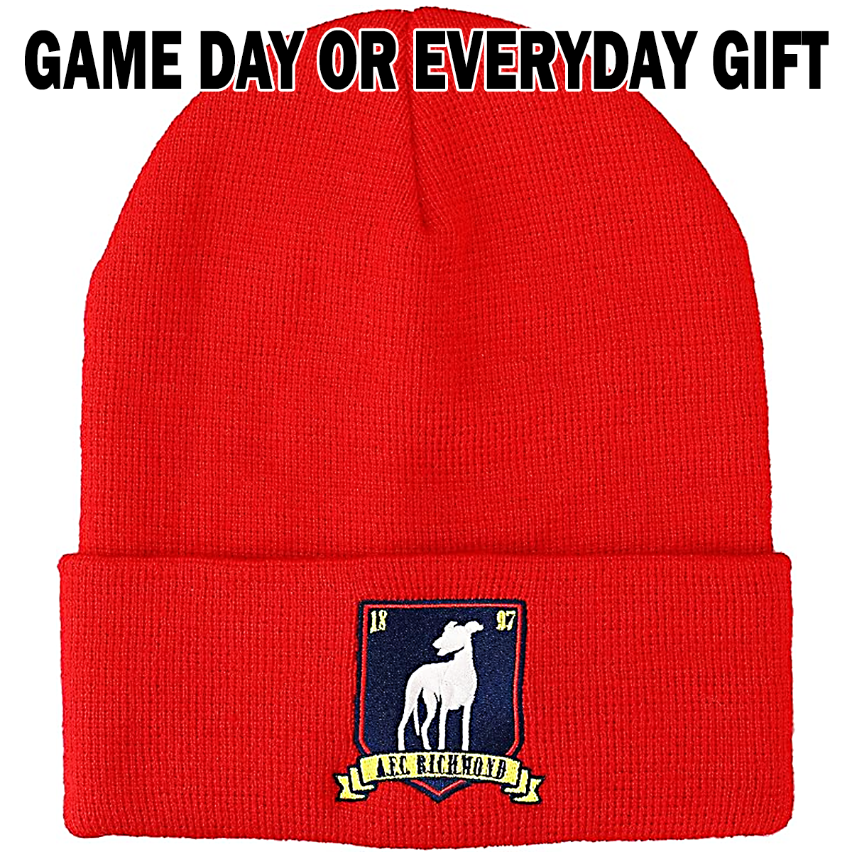 Ted Lasso AFC Richmond Greyhounds Red Cuffed Beanie – Adult Unisex Knit Winter Hat, Acrylic Embroidered Logo