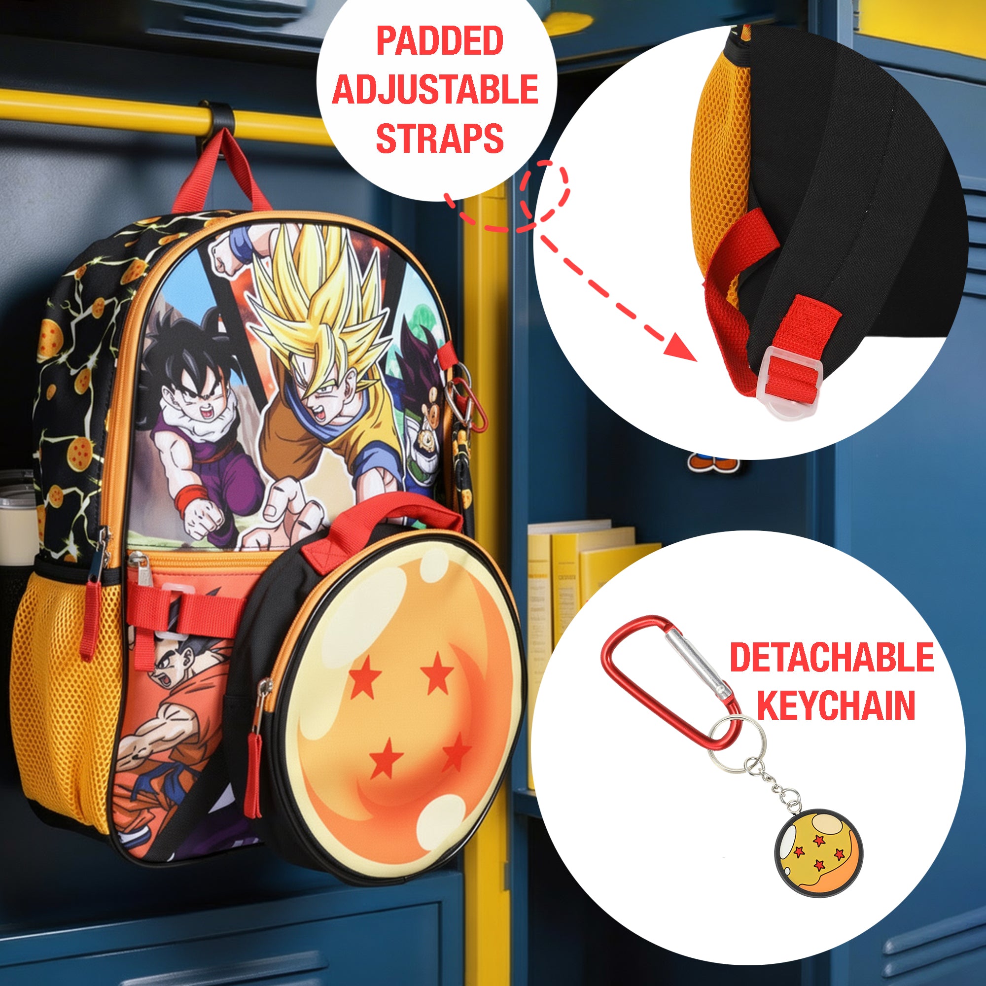 Dragon Ball Z Anime Heros 5-Piece 16" Backpack Set for Boys