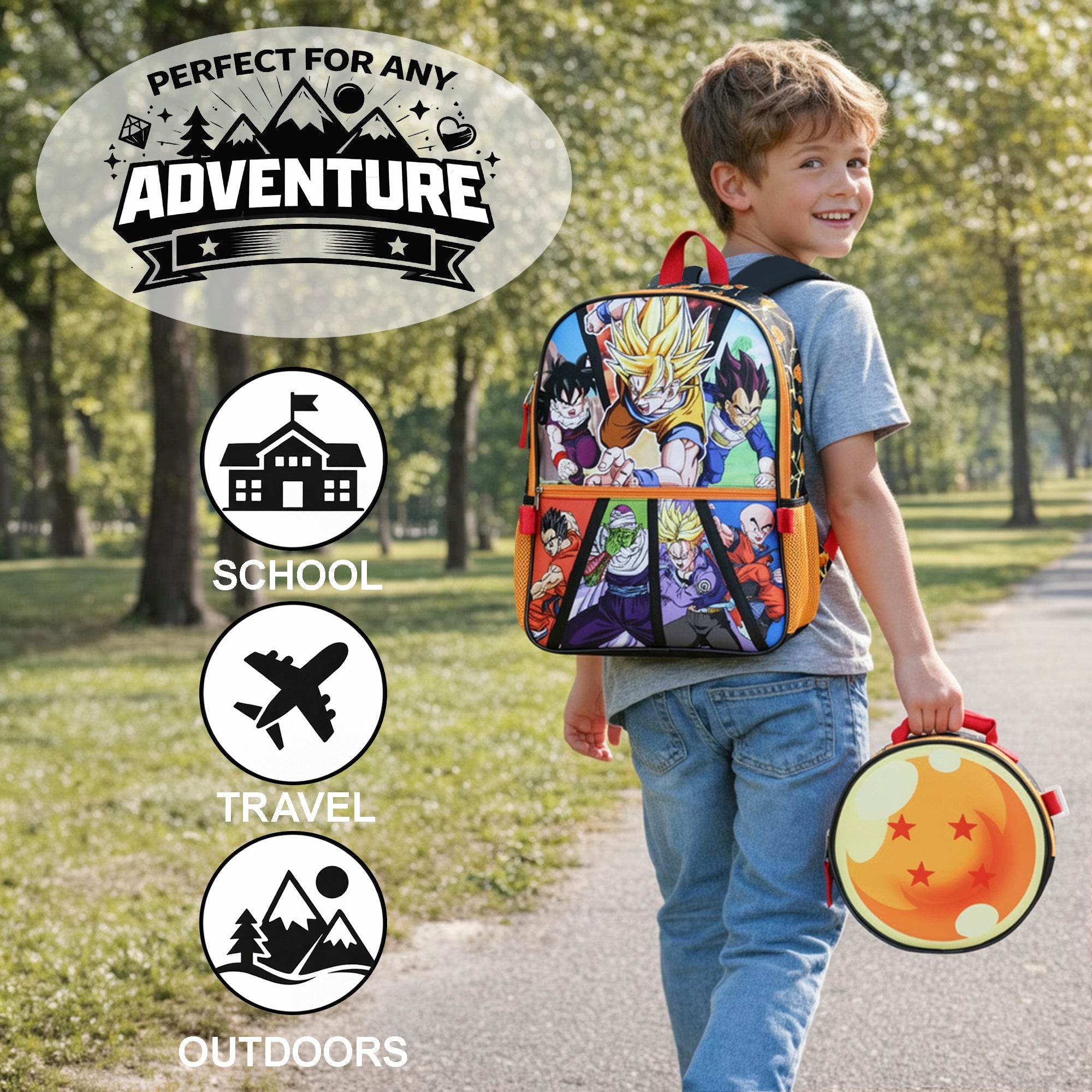 Dragon Ball Z Anime Heros 5-Piece 16" Backpack Set for Boys