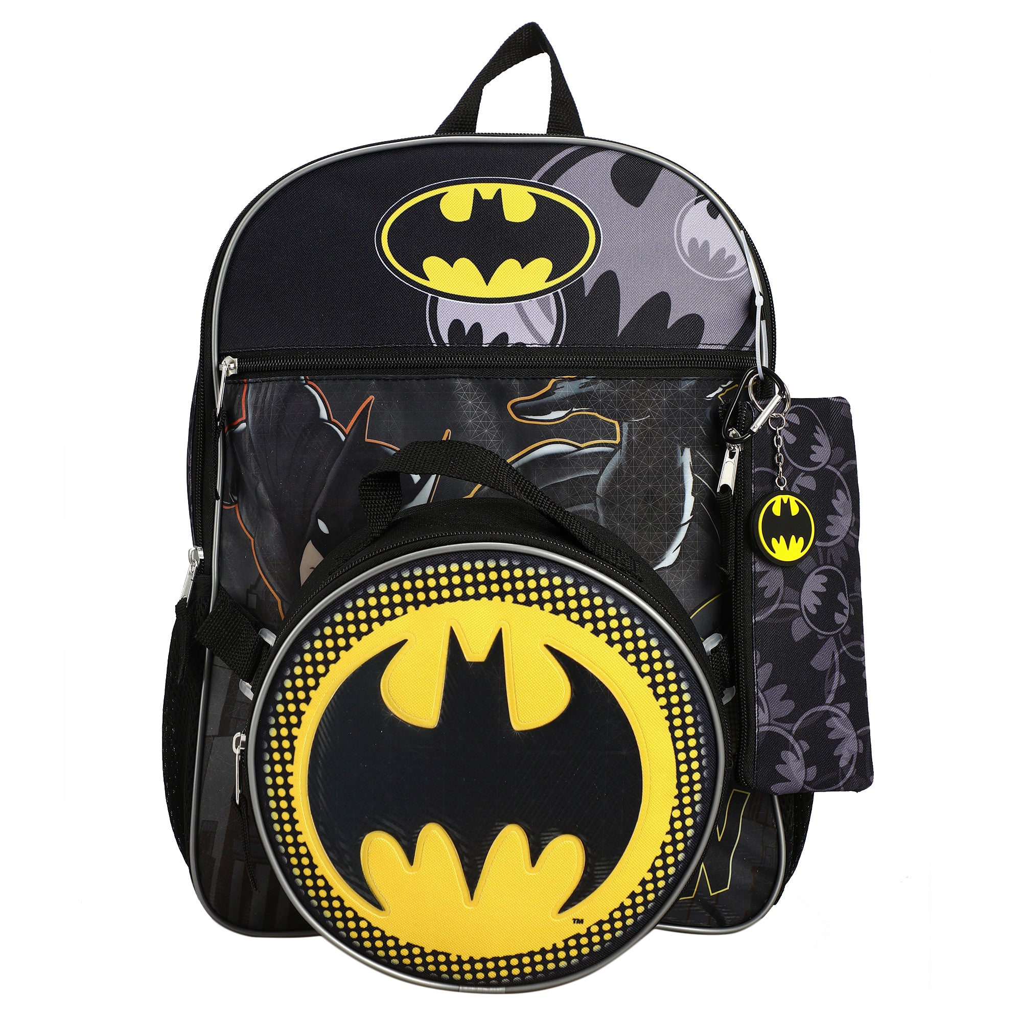 DC Comic Book Batman Symbol 5-Piece Backpack Accessory Set for boys