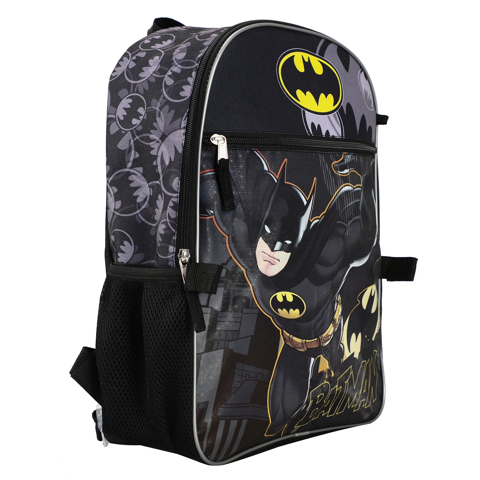 DC Comic Book Batman Symbol 5-Piece Backpack Accessory Set for boys