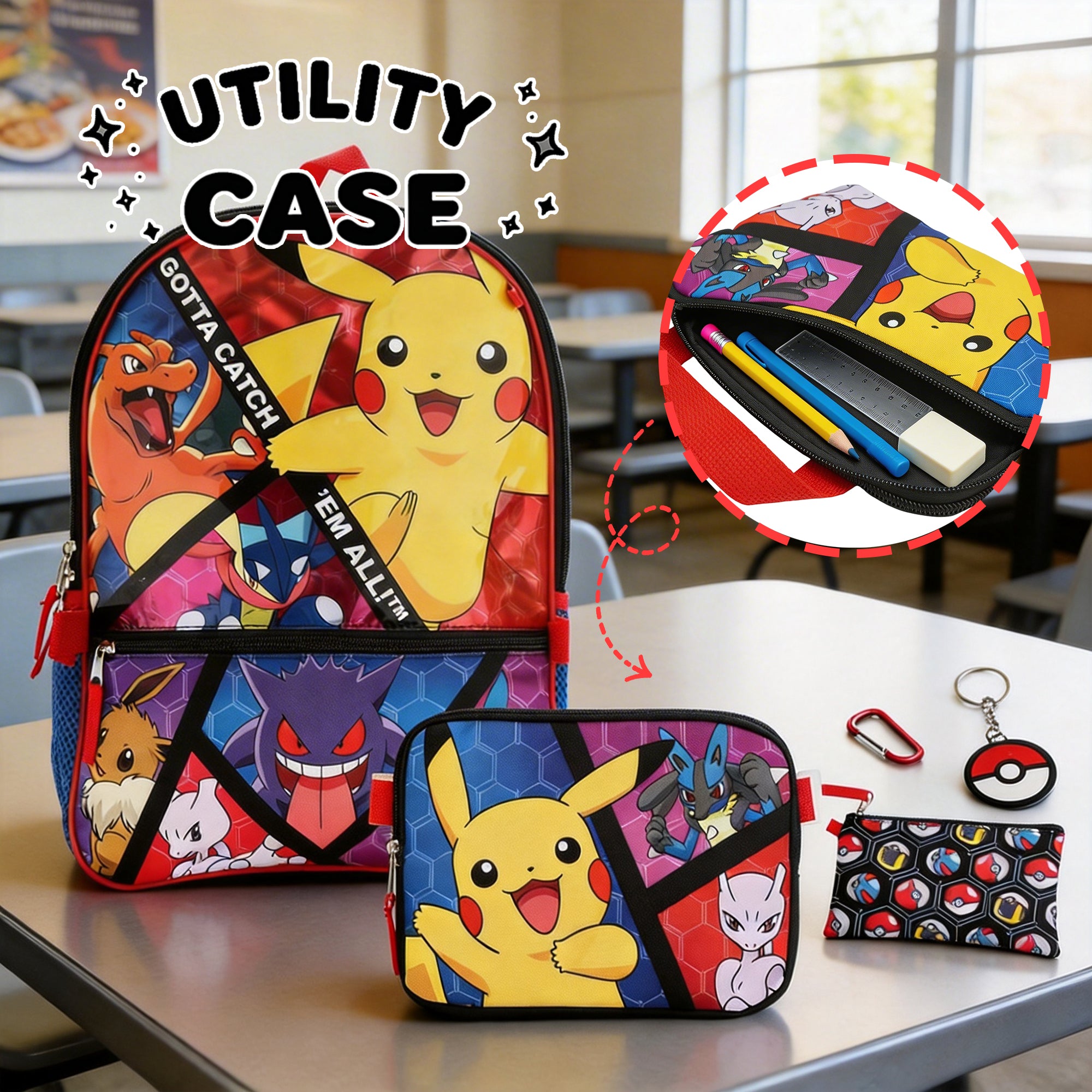Pokemon Poke Balls & Character Print 5-Piece 16" Backpack Set for Boys