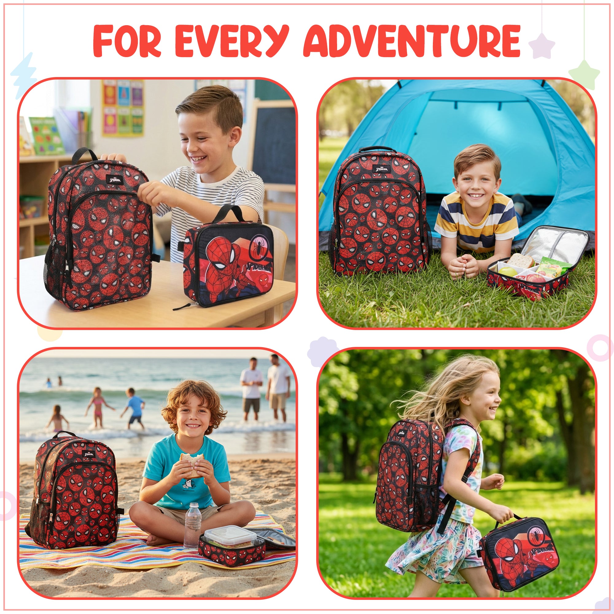 Spider-Man Classic Printed Mesh 16" Youth Backpack with Lunch Kit