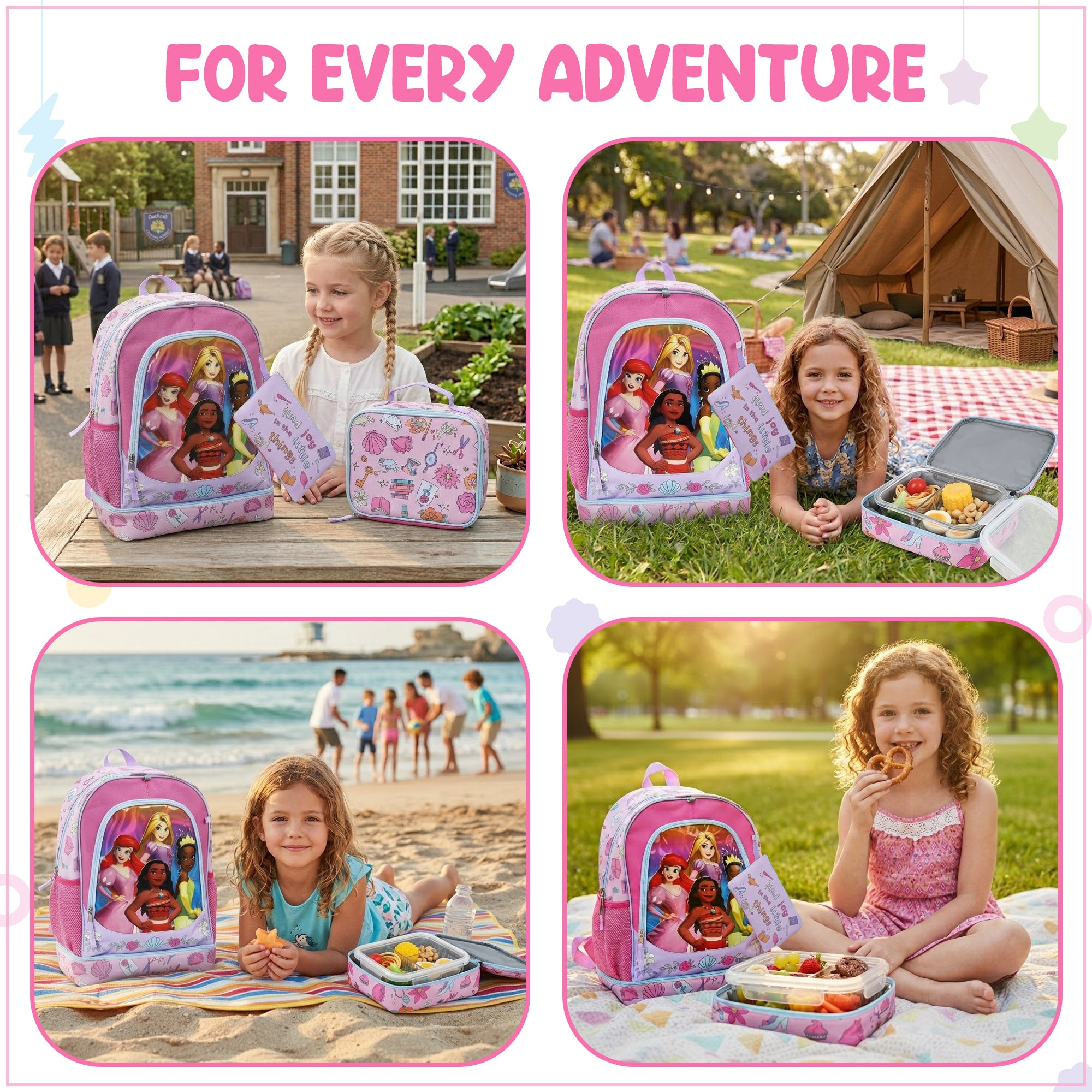 Disney Princess Favorite Characters 5-Piece 17” Backpack And Lunch Set For School & Travel