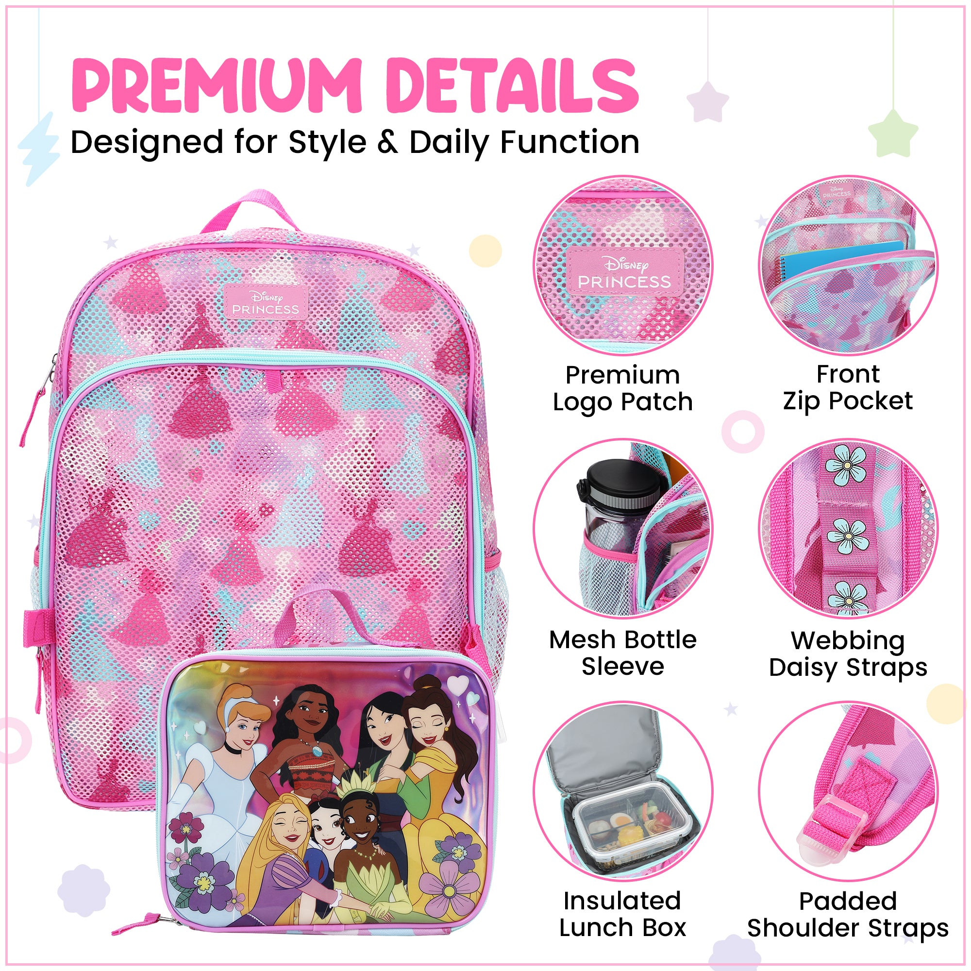 Disney Princess Group Shot 16” Backpack With Lunch Kit