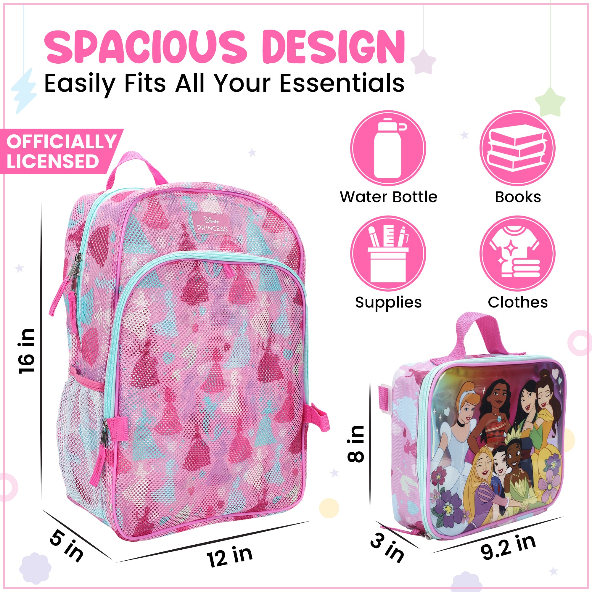 Disney Princess Group Shot 16” Backpack With Lunch Kit