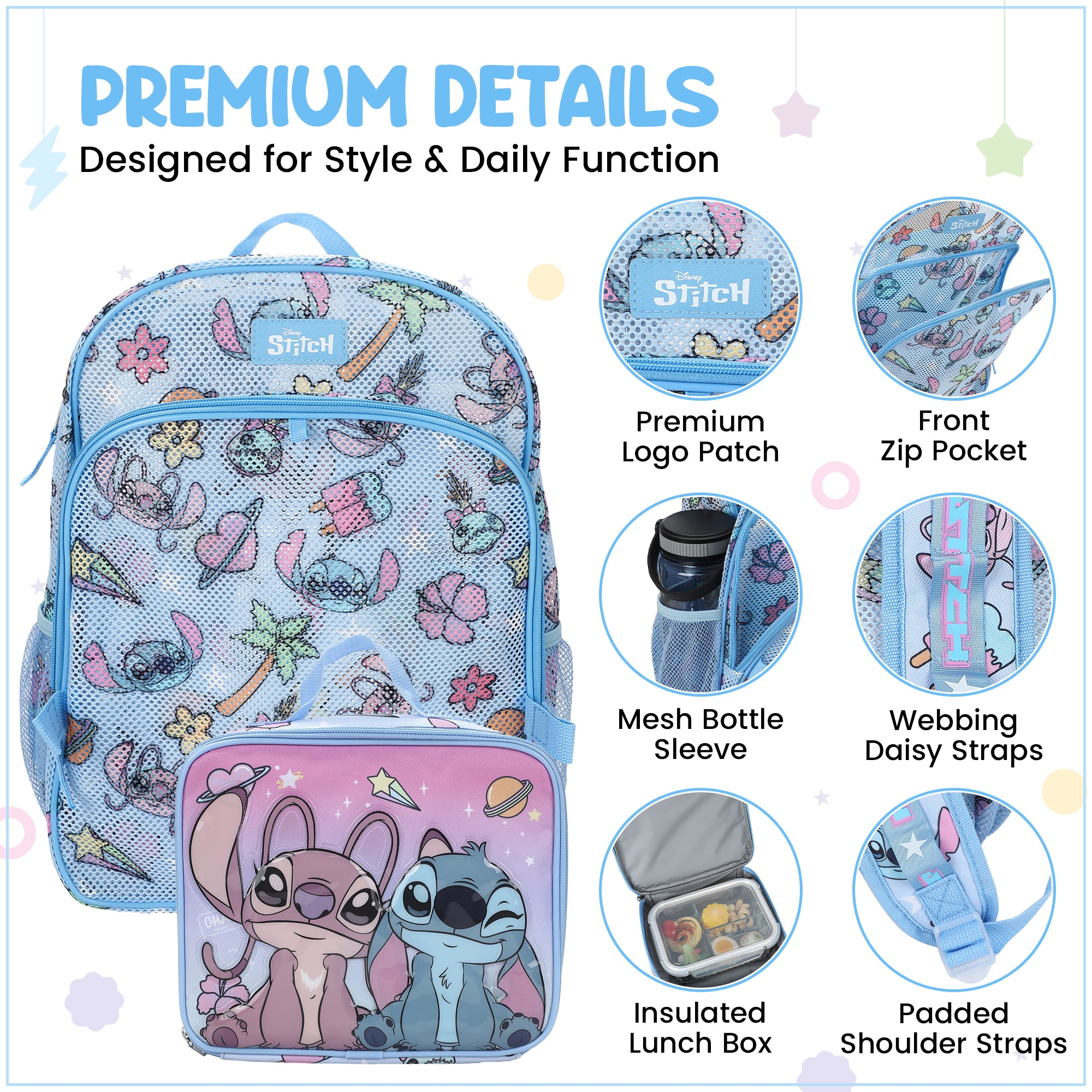 Lilo & Stitch Angel & Stitch All-Over Print 16" Backpack With Lunch Kit