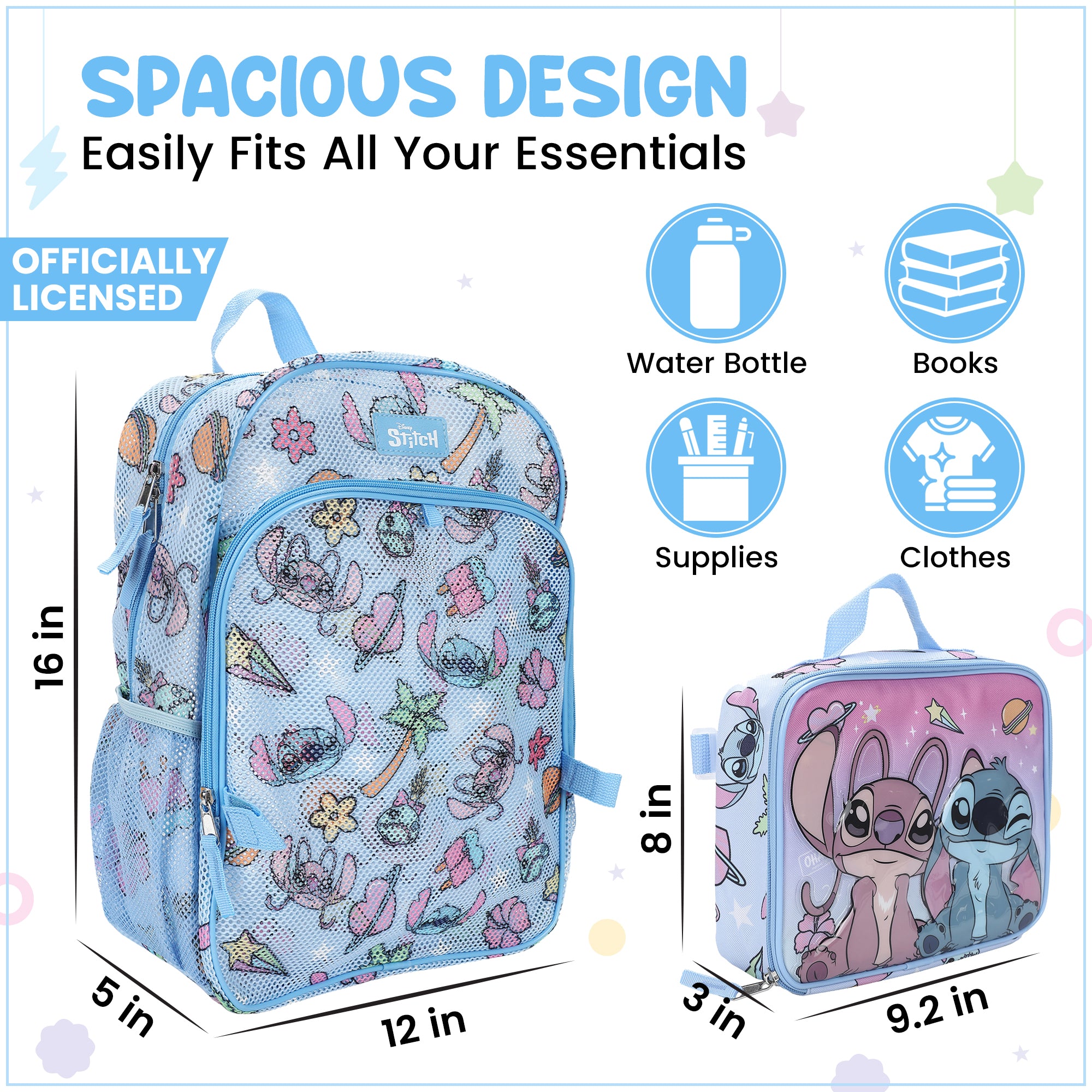 Lilo & Stitch Angel & Stitch All-Over Print 16" Backpack With Lunch Kit