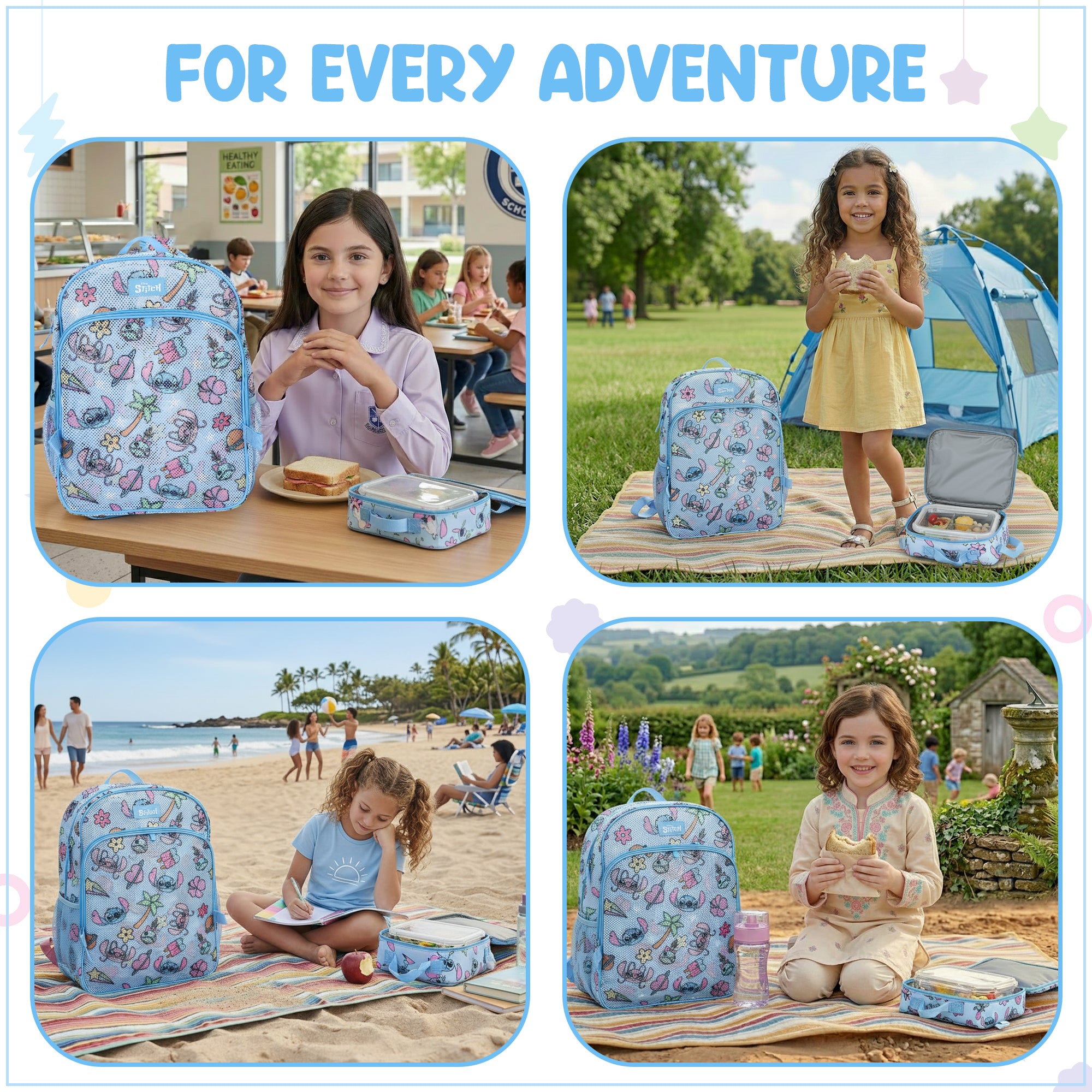 Lilo & Stitch Angel & Stitch All-Over Print 16" Backpack With Lunch Kit