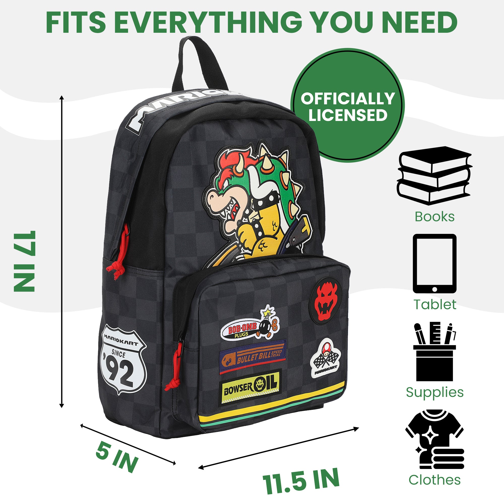 Mario Kart Novelty Bowser Kart Inspired Adult 17" Backpack