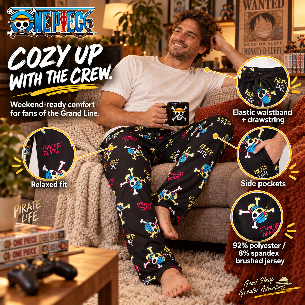 One Piece Manga All-Over Print Men's Sleep Pajama Pants
