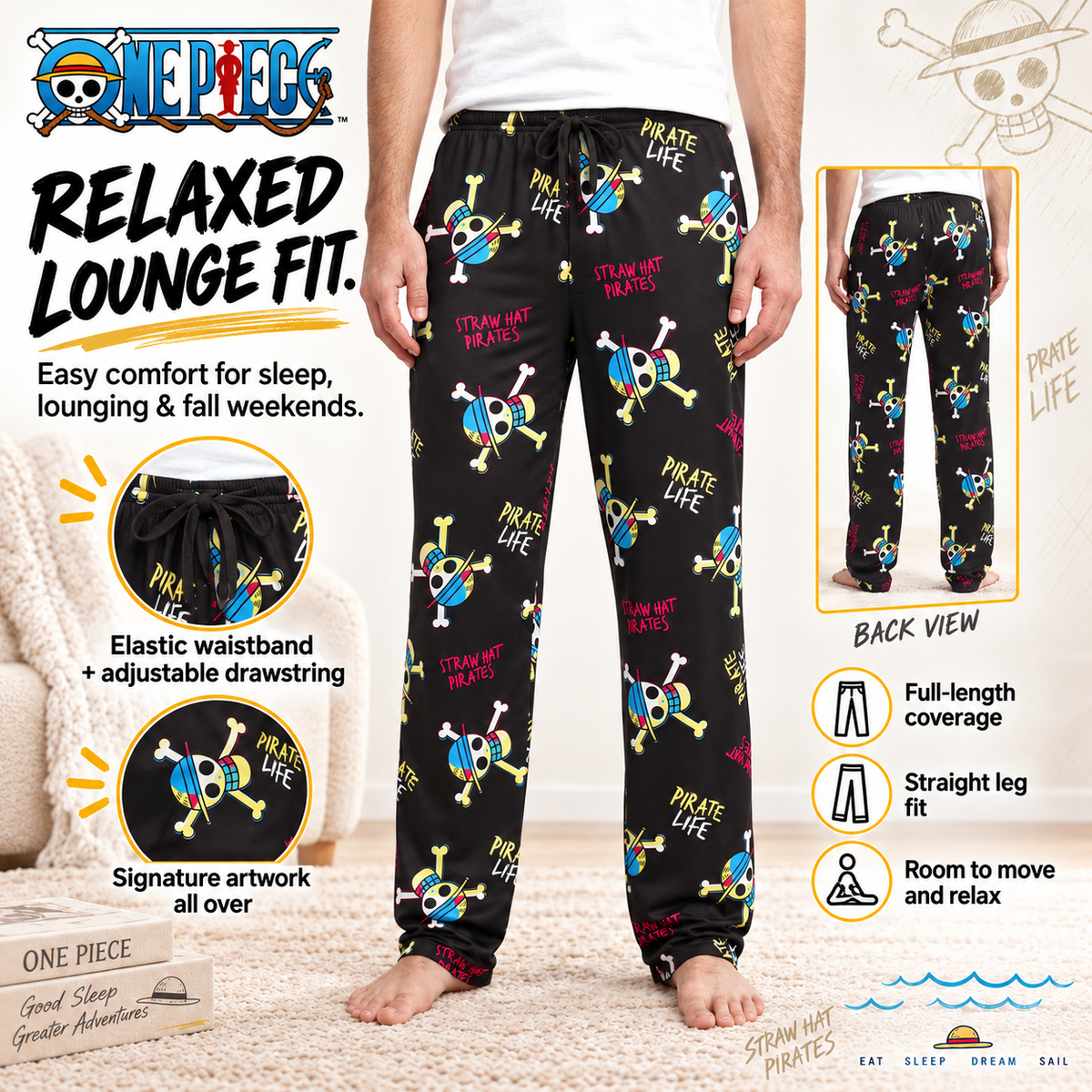 One Piece Manga All-Over Print Men's Sleep Pajama Pants