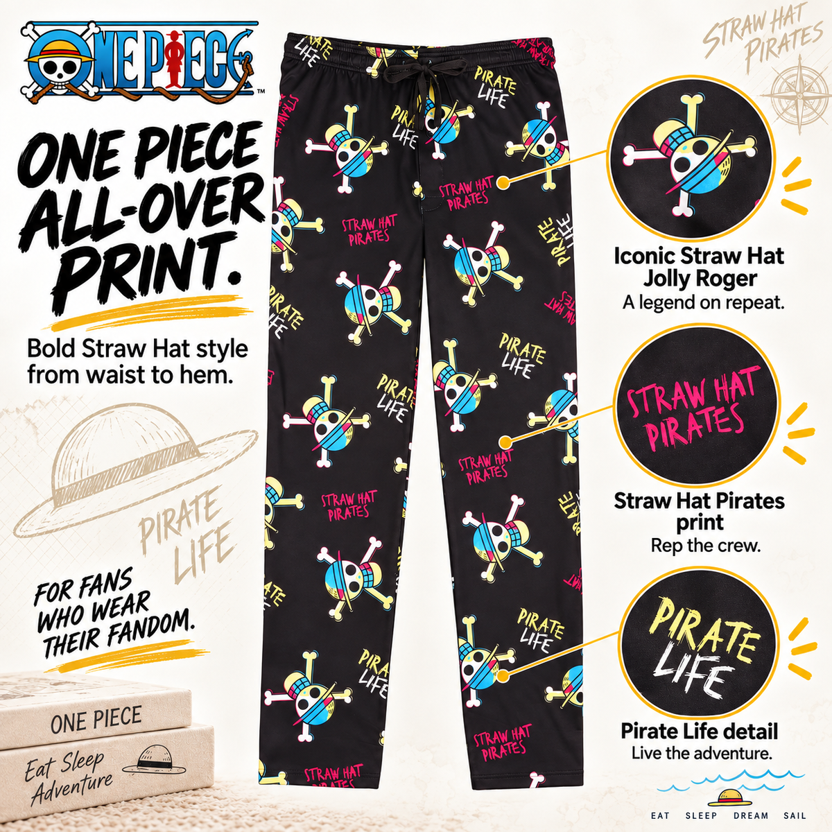 One Piece Manga All-Over Print Men's Sleep Pajama Pants