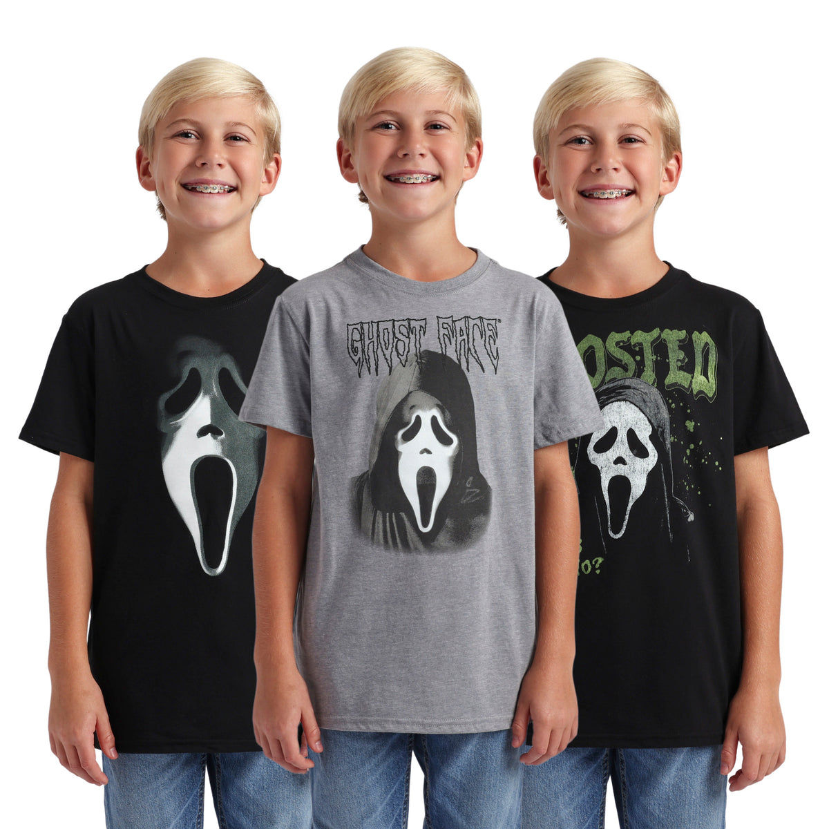 Ghostface Kids 3-Pack Basic Tees in Black and Heather Grey