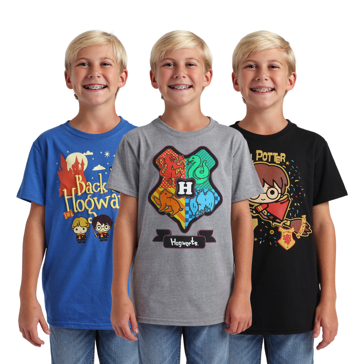 Harry Potter Chibi 3 Pack Tees for Kids in Heather Grey