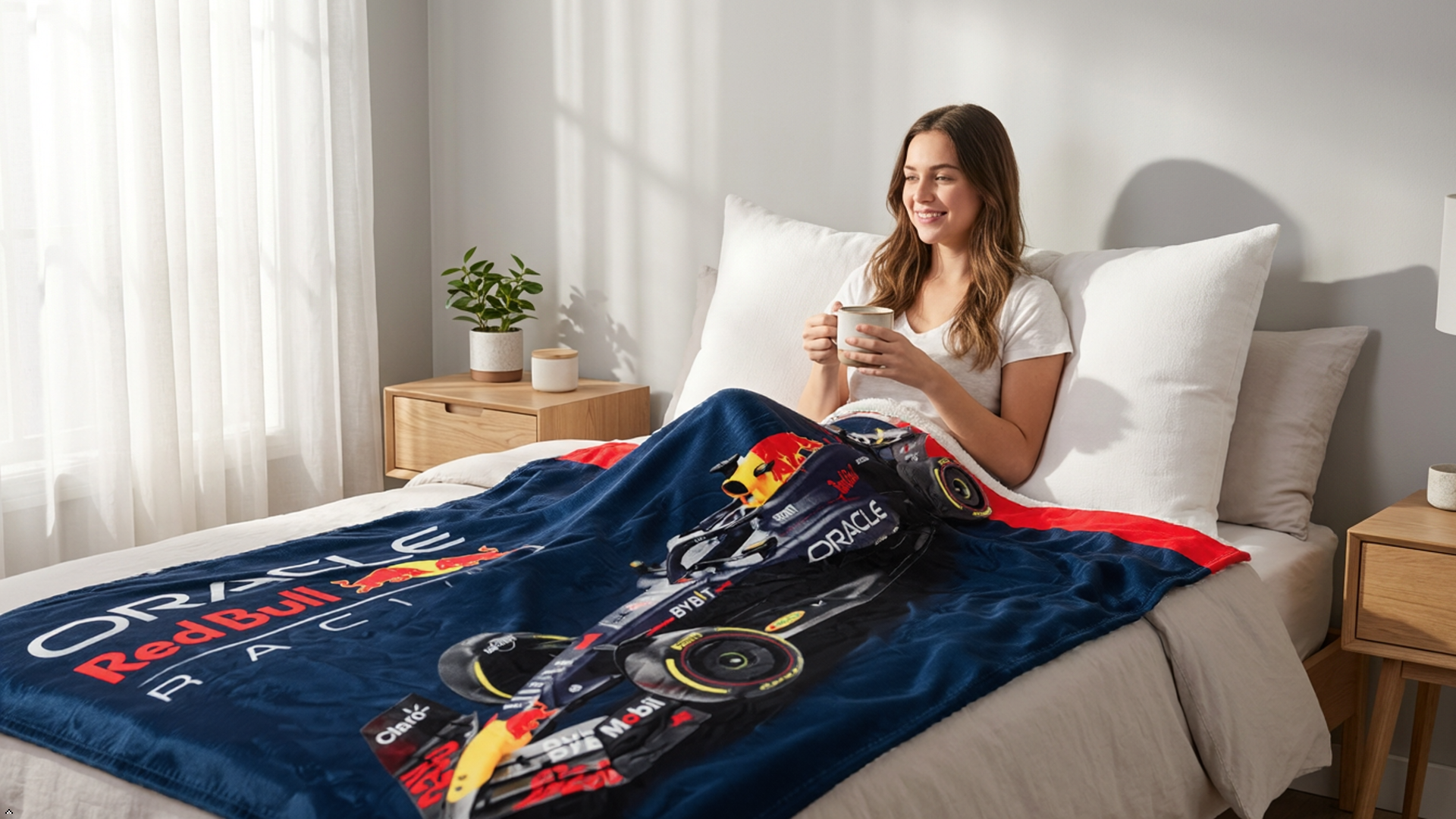 F1 Oracle Red Bull Racing Official Fleece Throw Blanket 47x59 in, Soft Warm Polyester Blanket for Couch, Bed and Travel, Gift for Motorsport Fans