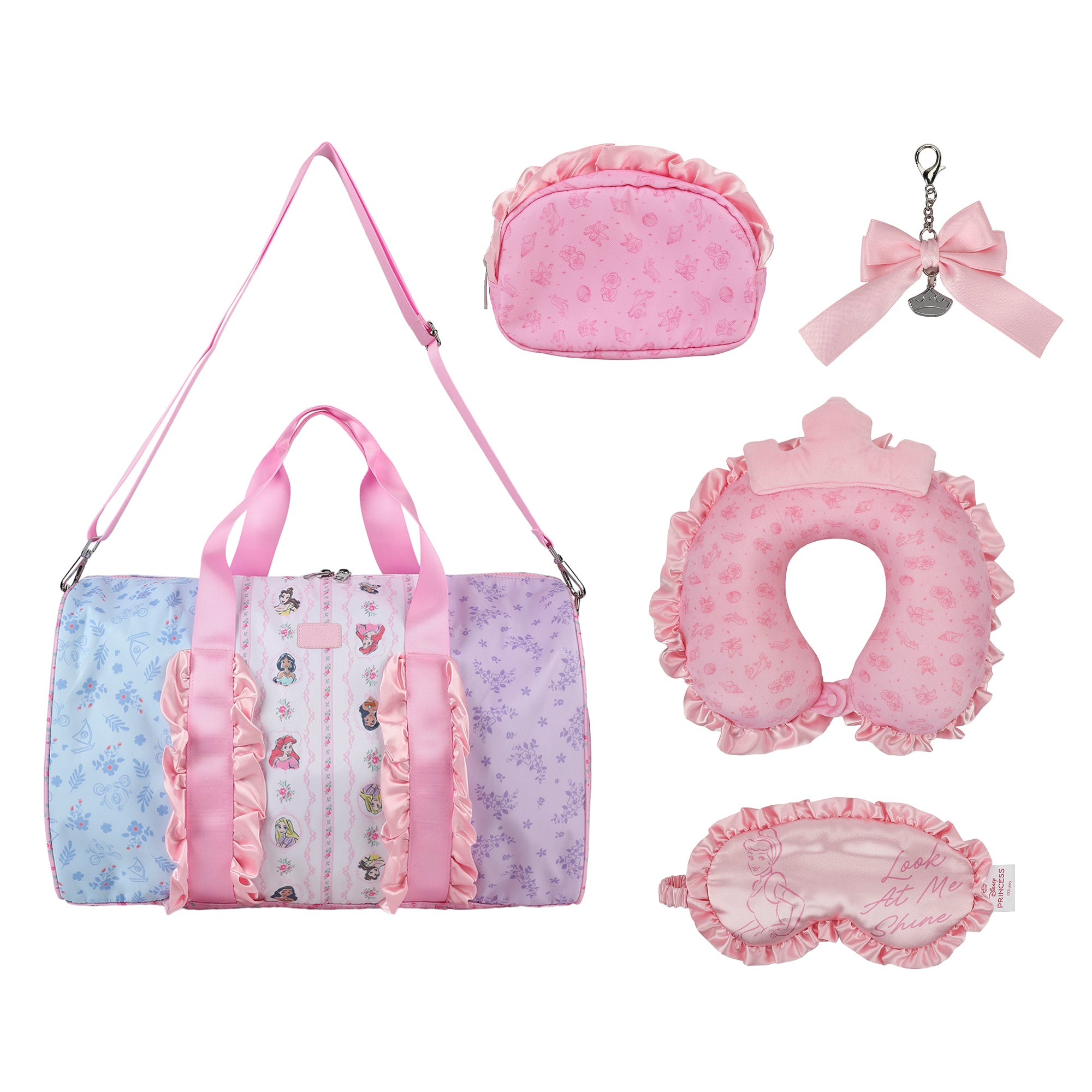 Disney Princess Sleepover 10" Duffle Bag Set with Neck Pillow for Kids