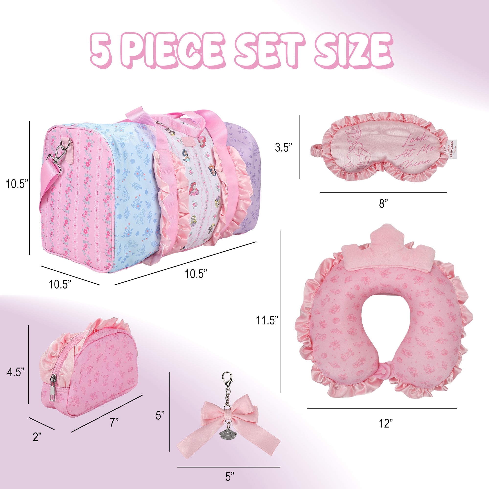 Disney Princess Sleepover 10" Duffle Bag Set with Neck Pillow for Kids