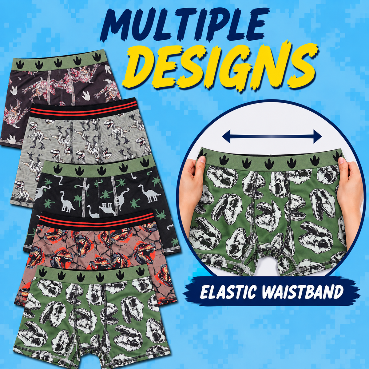 FUNFARE Underwear Dinosaurs All-Over Print Boy's 5-Pack Boxer Briefs