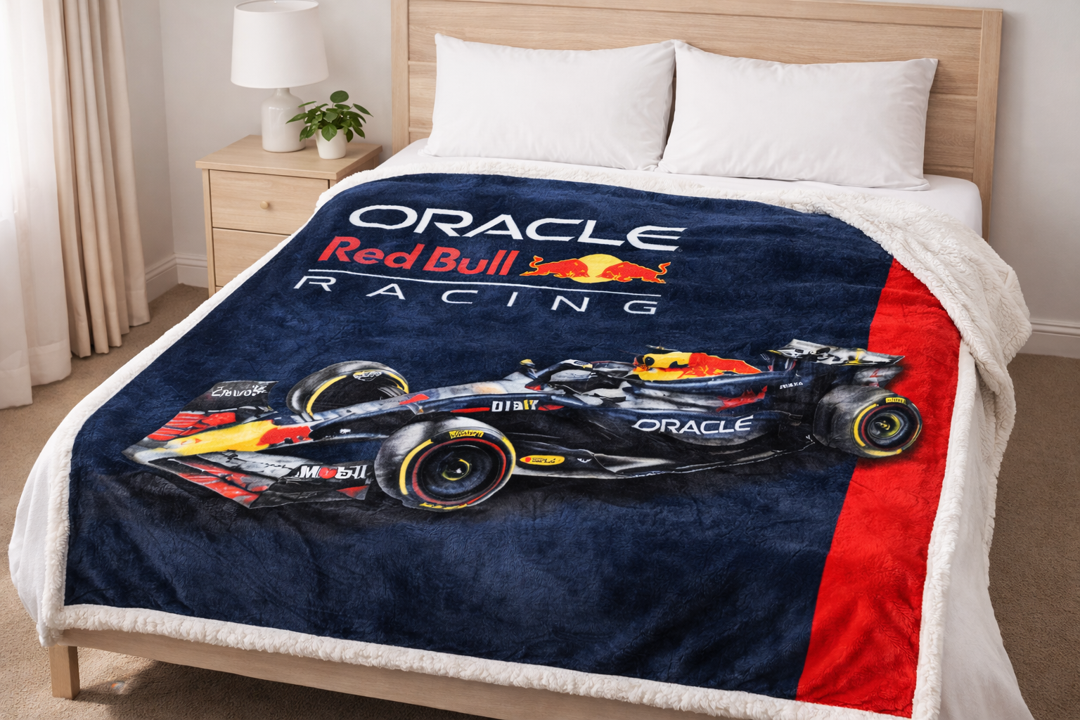 F1 Oracle Red Bull Racing Official Fleece Throw Blanket 47x59 in, Soft Warm Polyester Blanket for Couch, Bed and Travel, Gift for Motorsport Fans