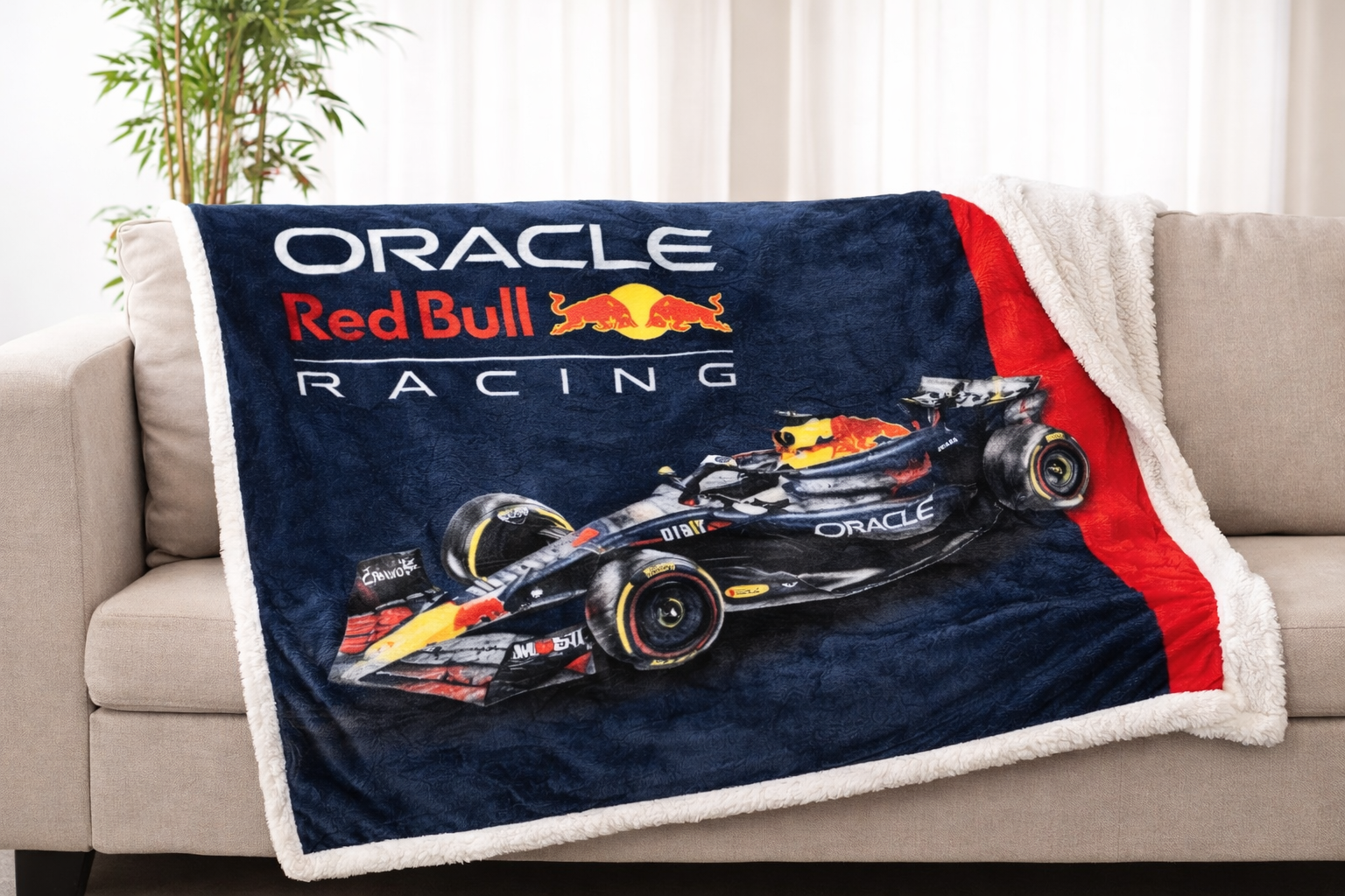 F1 Oracle Red Bull Racing Official Fleece Throw Blanket 47x59 in, Soft Warm Polyester Blanket for Couch, Bed and Travel, Gift for Motorsport Fans