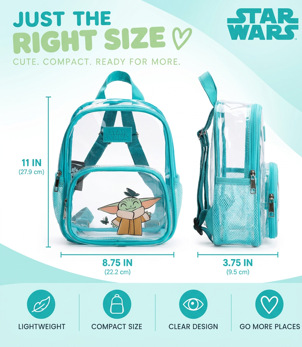 Star Wars The Mandalorian Grogu Clear 10" Adult Mini Backpack
